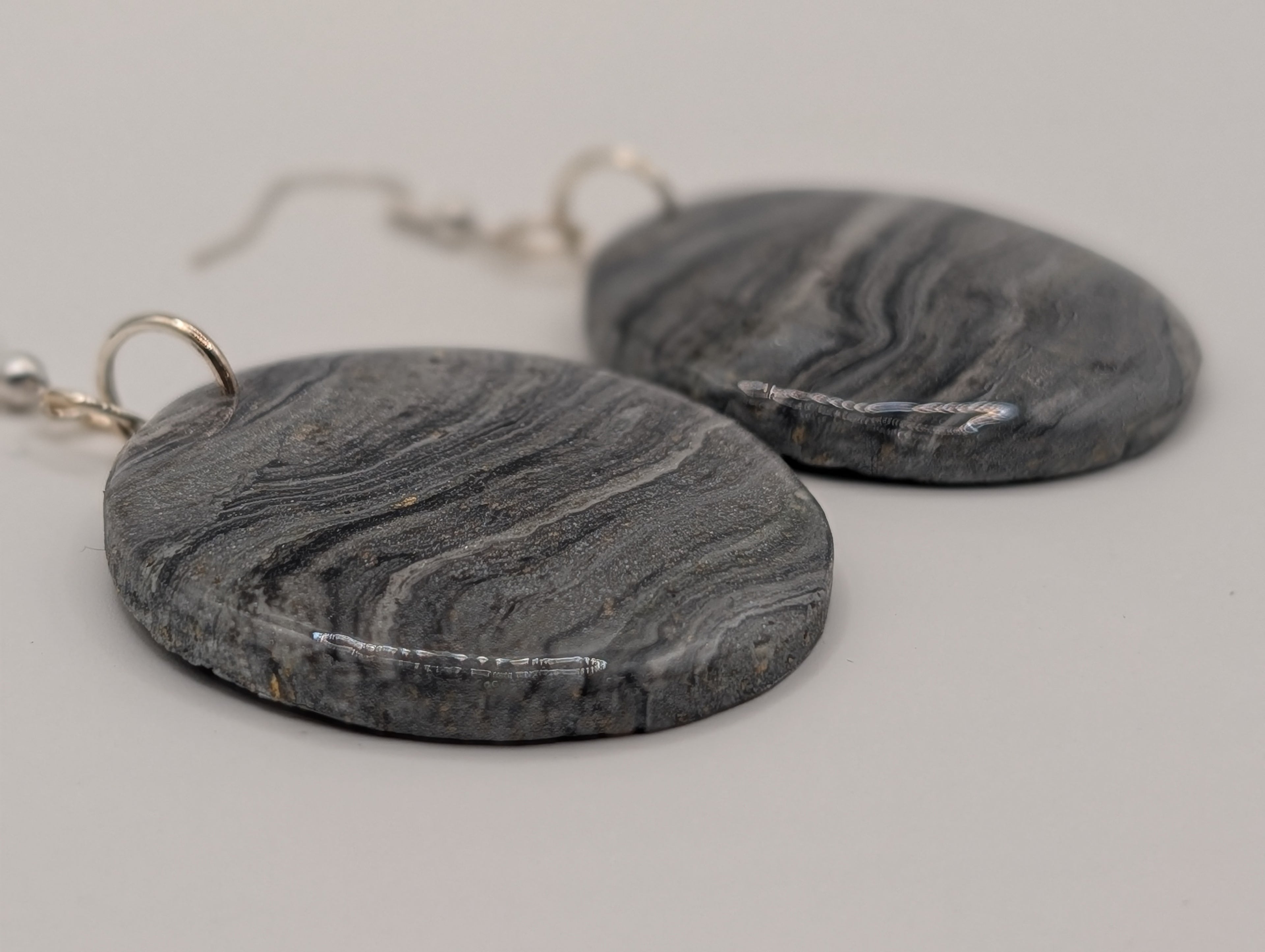 Slated Bark Drops - Sterling Silver Polymer Clay Drop Earrings