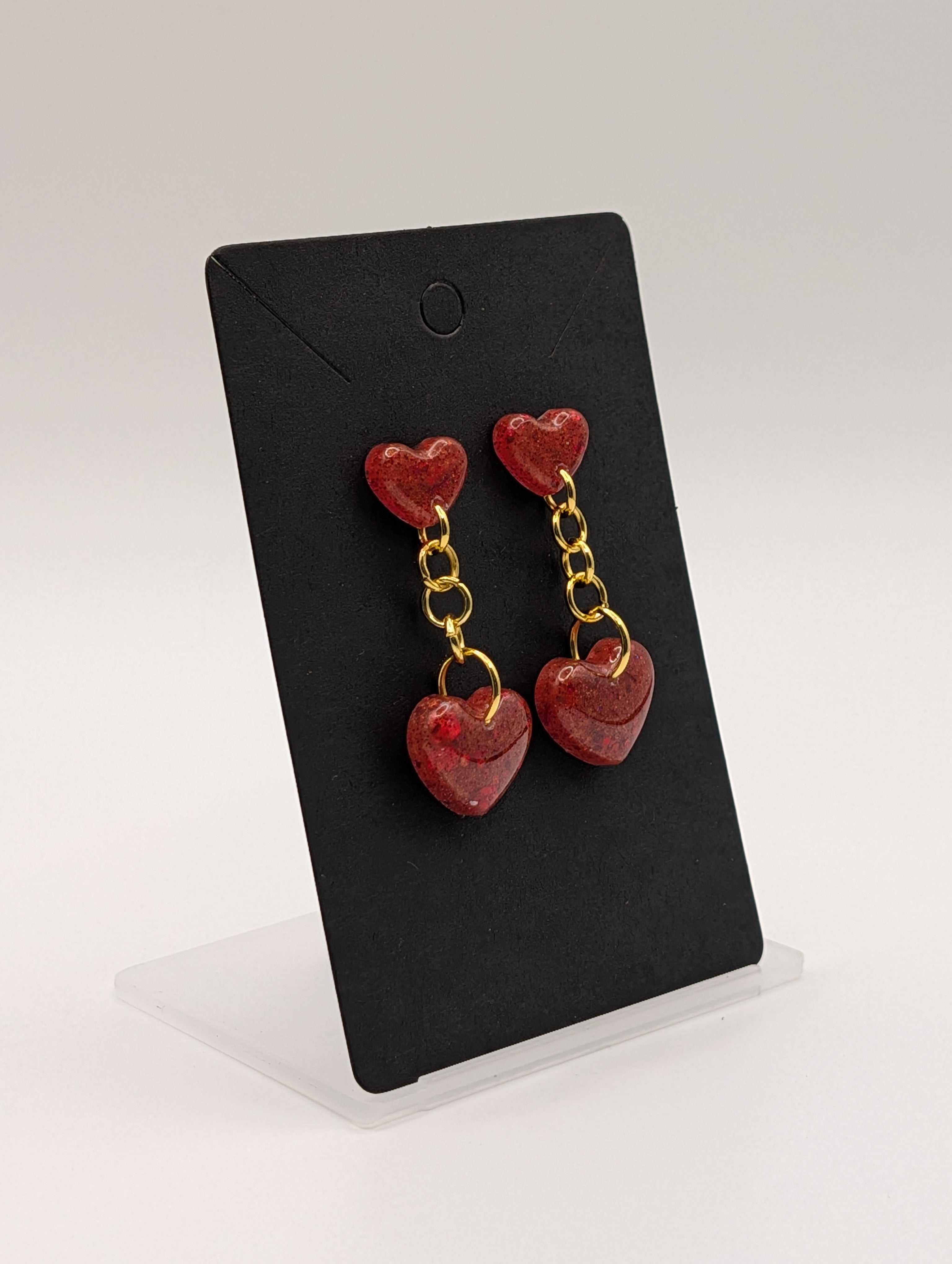 Radiant Hearts - 18k Gold Plated Stainless Dual Stud Drop Earrings
