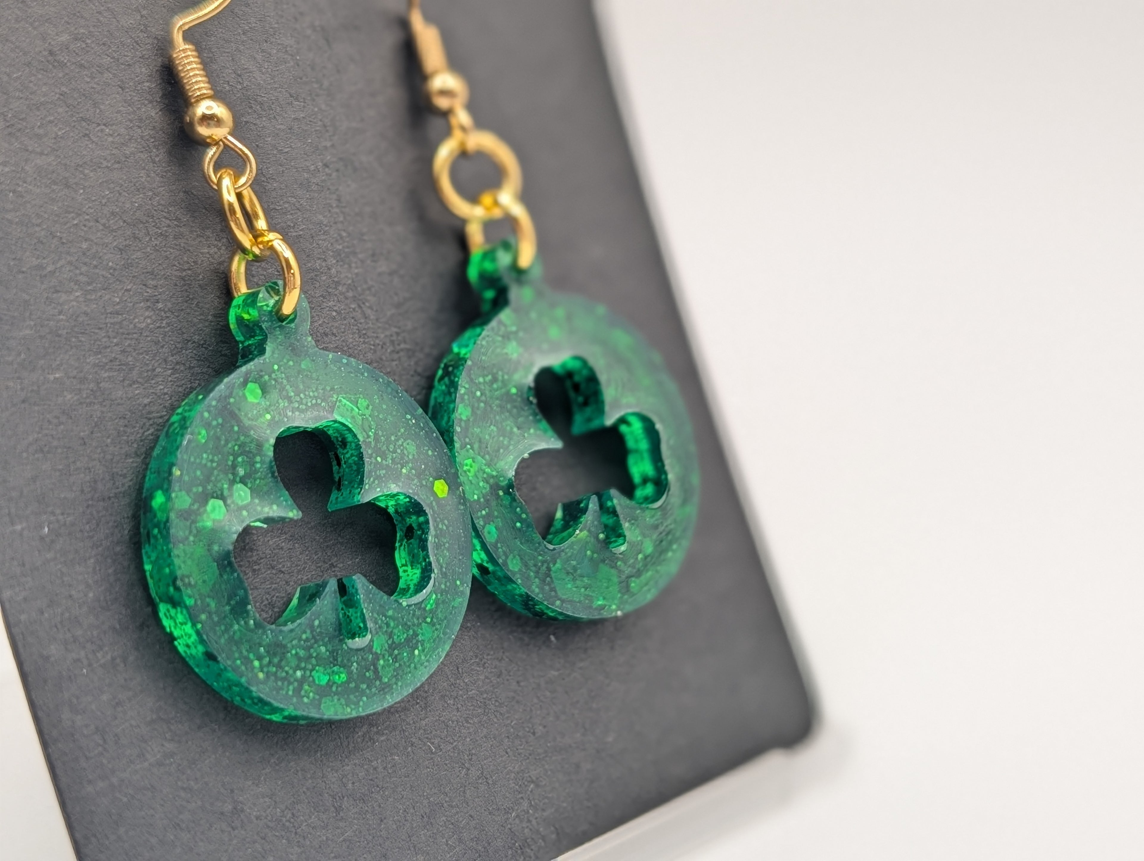 Emerald Clovers - 18k Gold Plated St Patrick's Day Drop Earrings