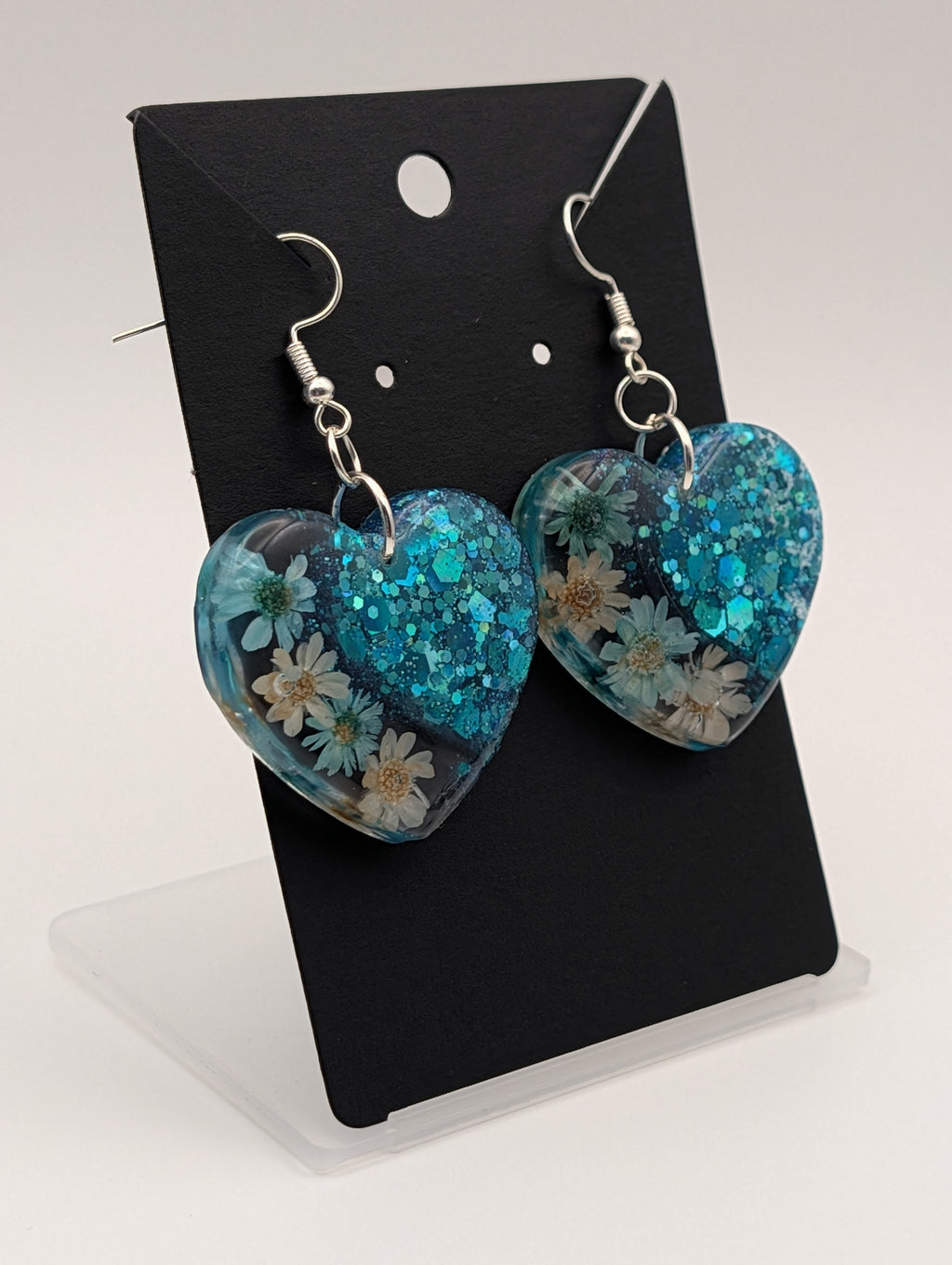 Azure Bloom Heart Drops - Silver Plated Drop Earrings