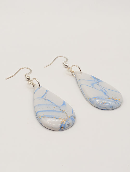 Azure Teardrop Marble - Sterling Silver Polymer Clay Drop Earrings