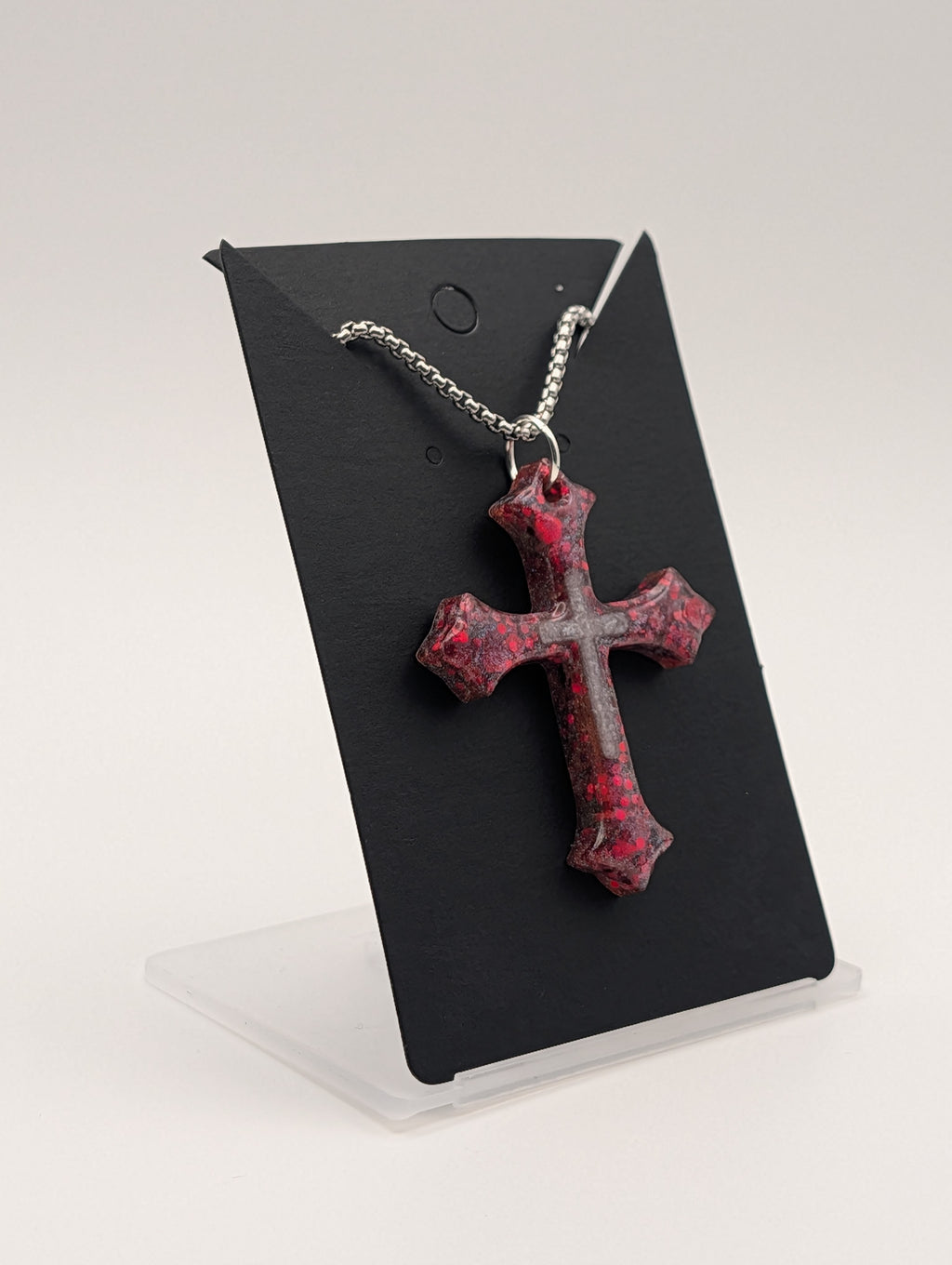 Crimson Sanctuary Necklace - Stainless Steel Resin Cast Cross Necklace
