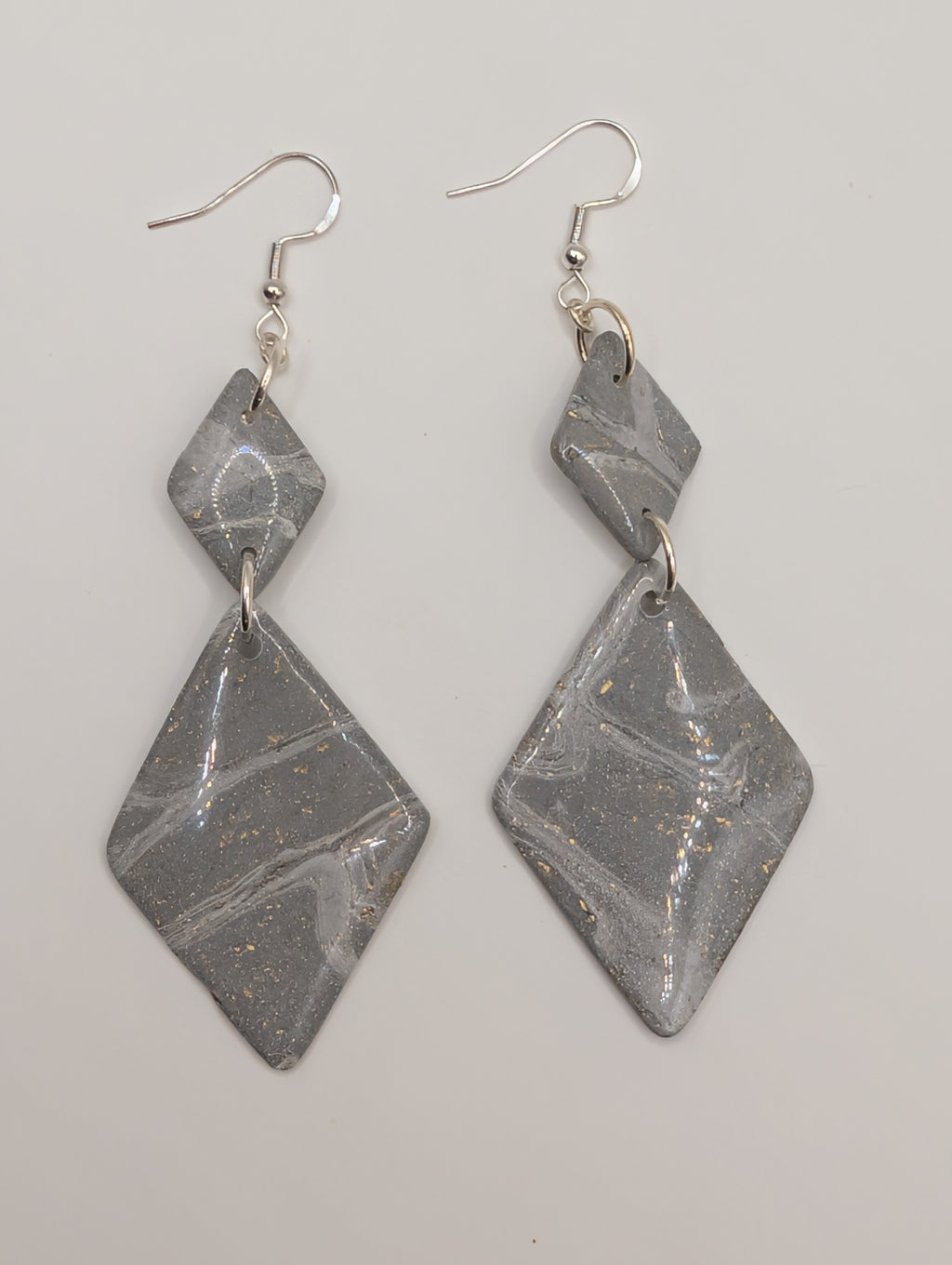 Moonstone Diamonds - Sterling Silver Polymer Clay Drop Earrings