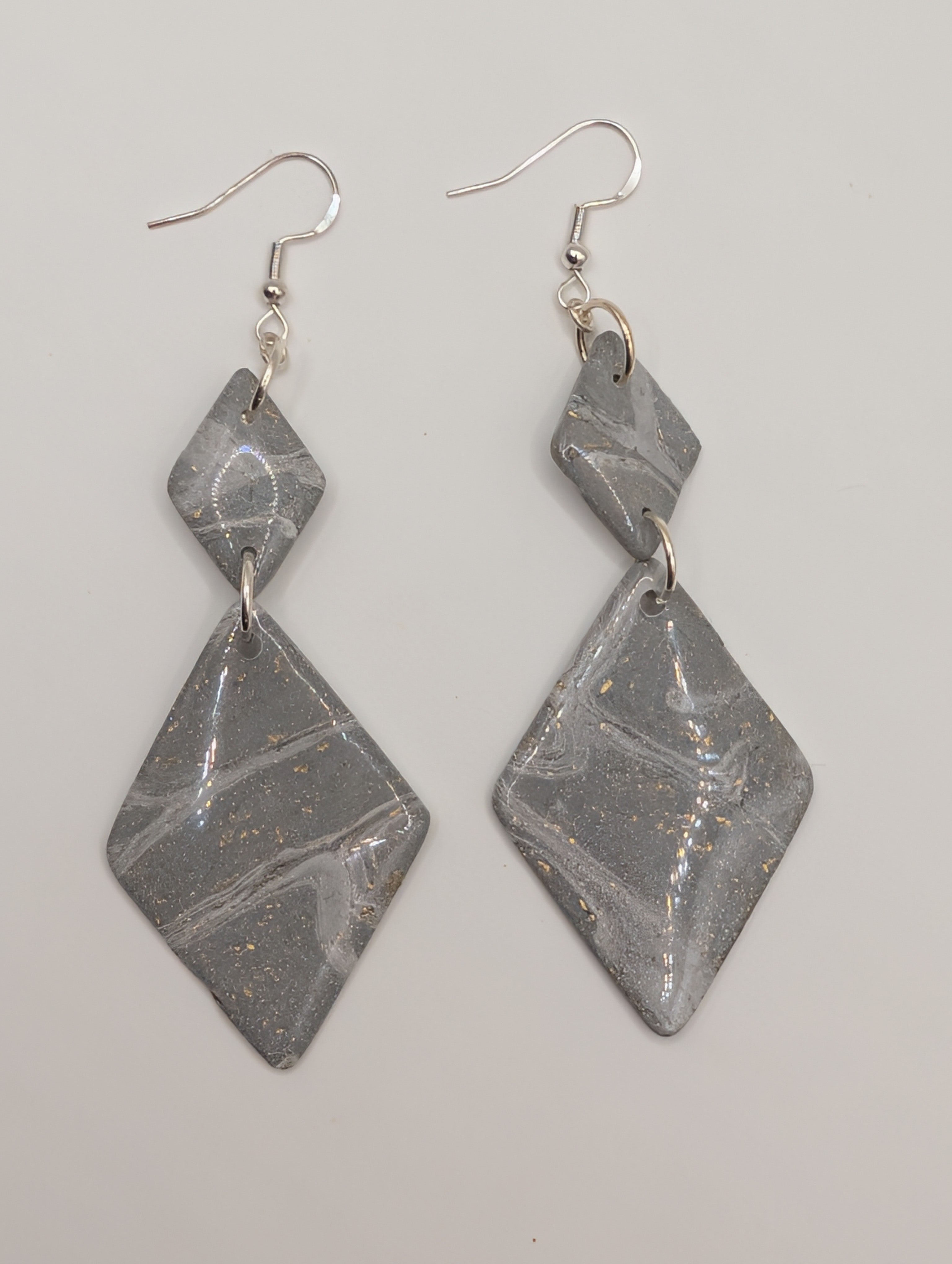 Moonstone Diamonds - Sterling Silver Polymer Clay Drop Earrings