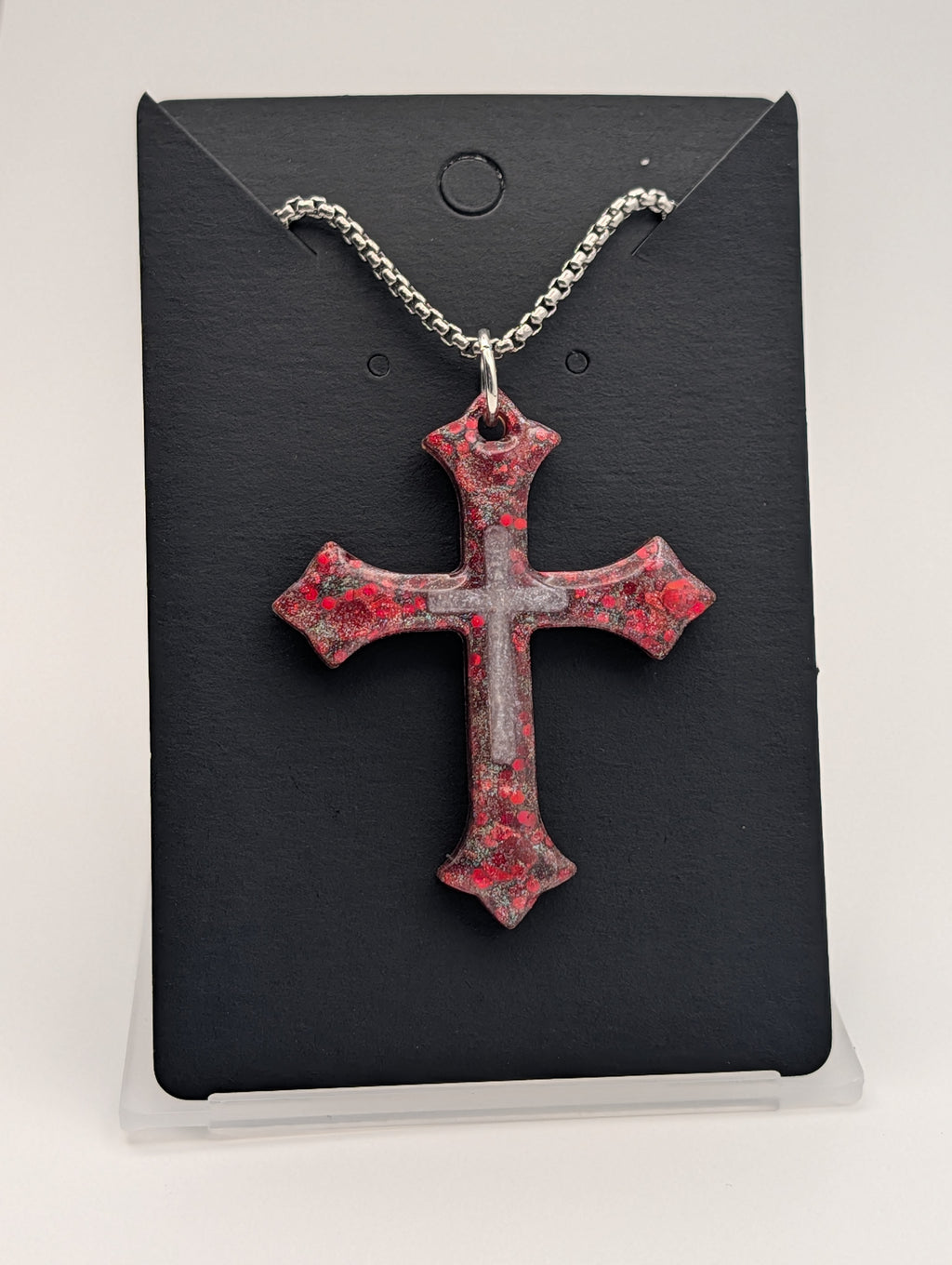 Crimson Sanctuary Necklace - Stainless Steel Resin Cast Cross Necklace