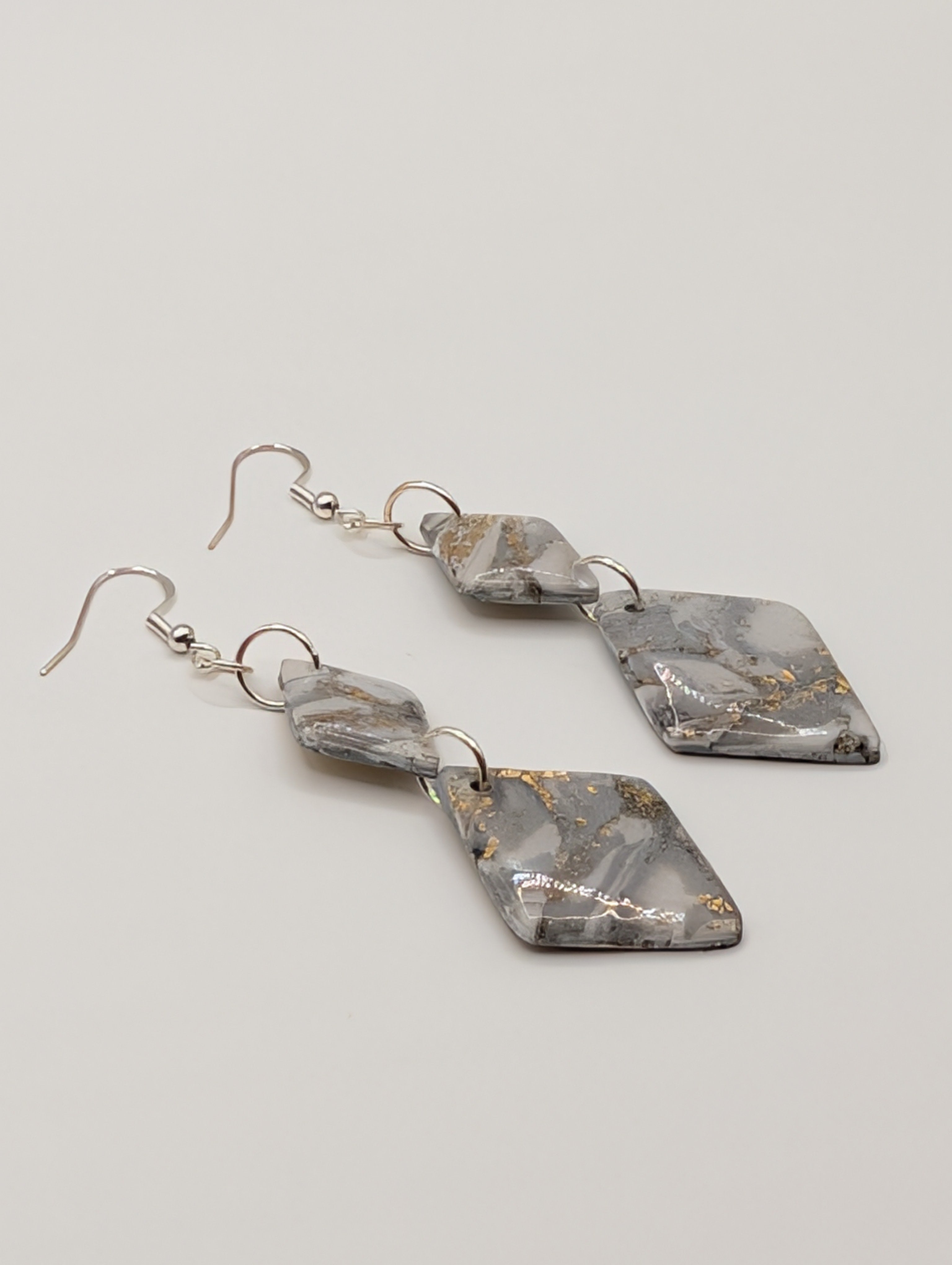 Stone Petal Diamonds - Sterling Silver Polymer Clay Drop Earrings