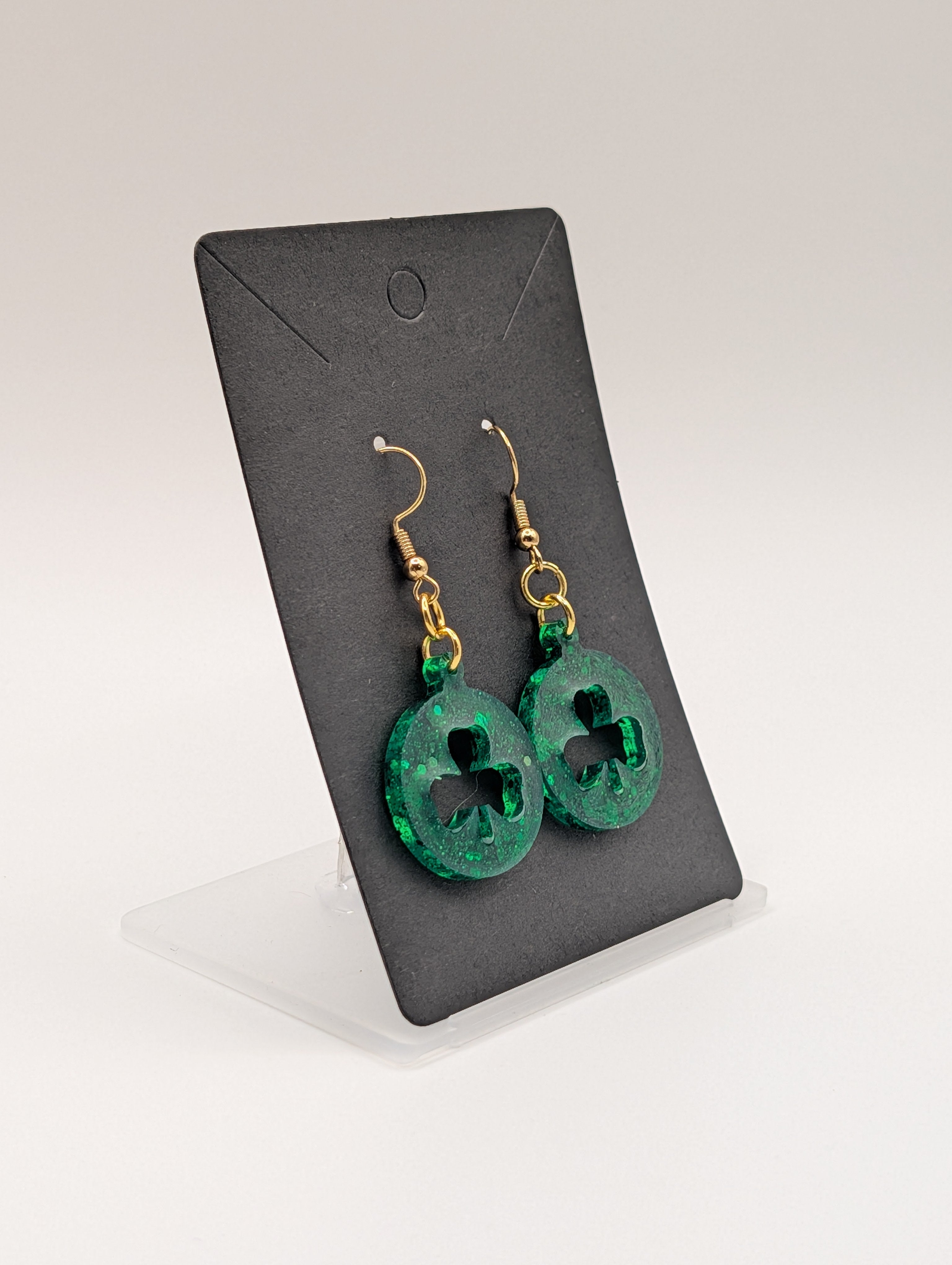 Emerald Clovers - 18k Gold Plated St Patrick's Day Drop Earrings