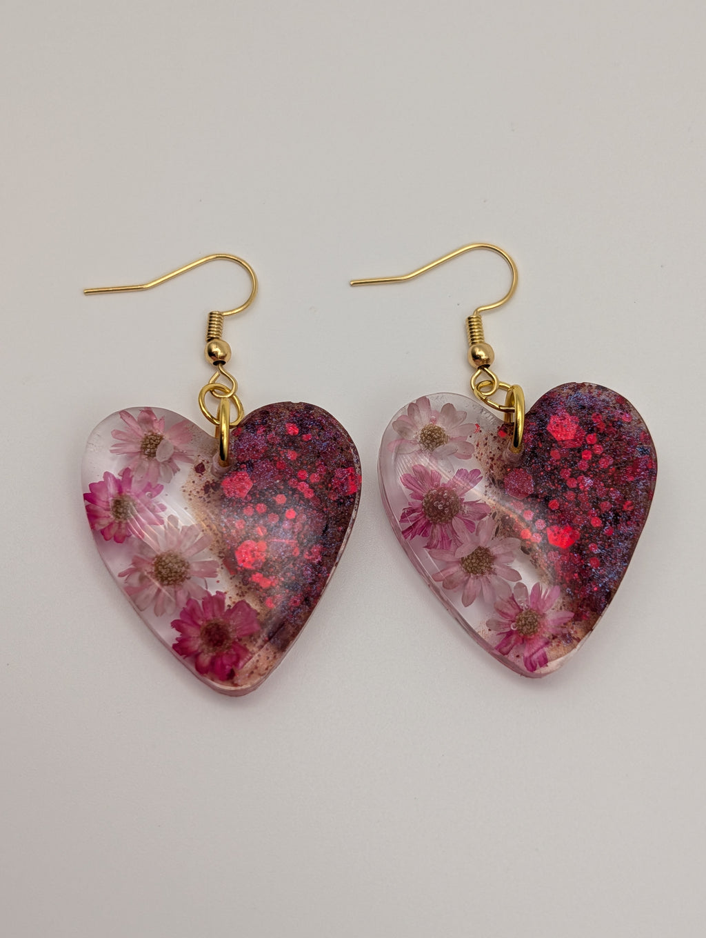 Eternal Bloom Heart Drops - 18k Gold Plated Resin Earrings