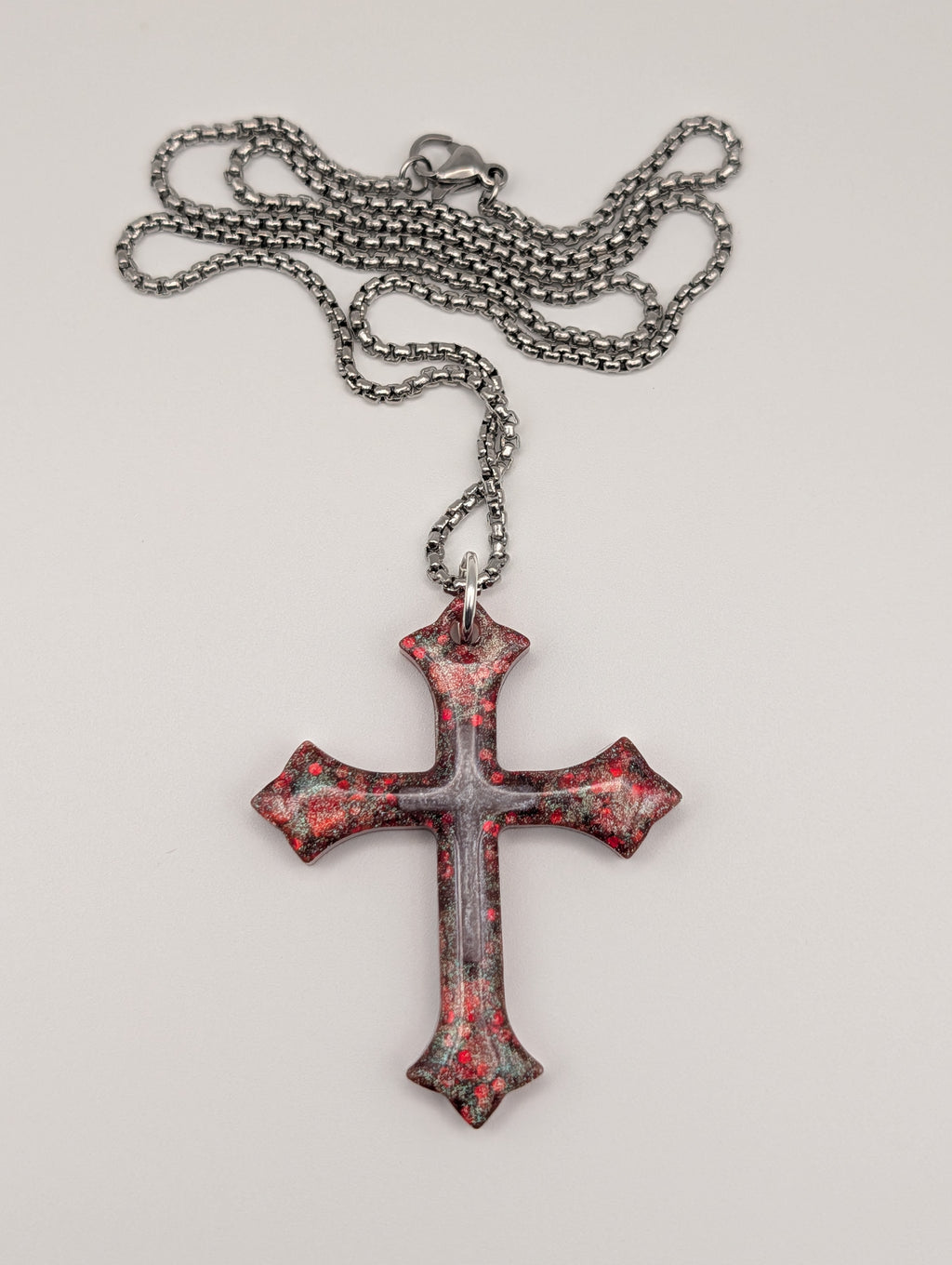 Crimson Sanctuary Necklace - Stainless Steel Resin Cast Cross Necklace