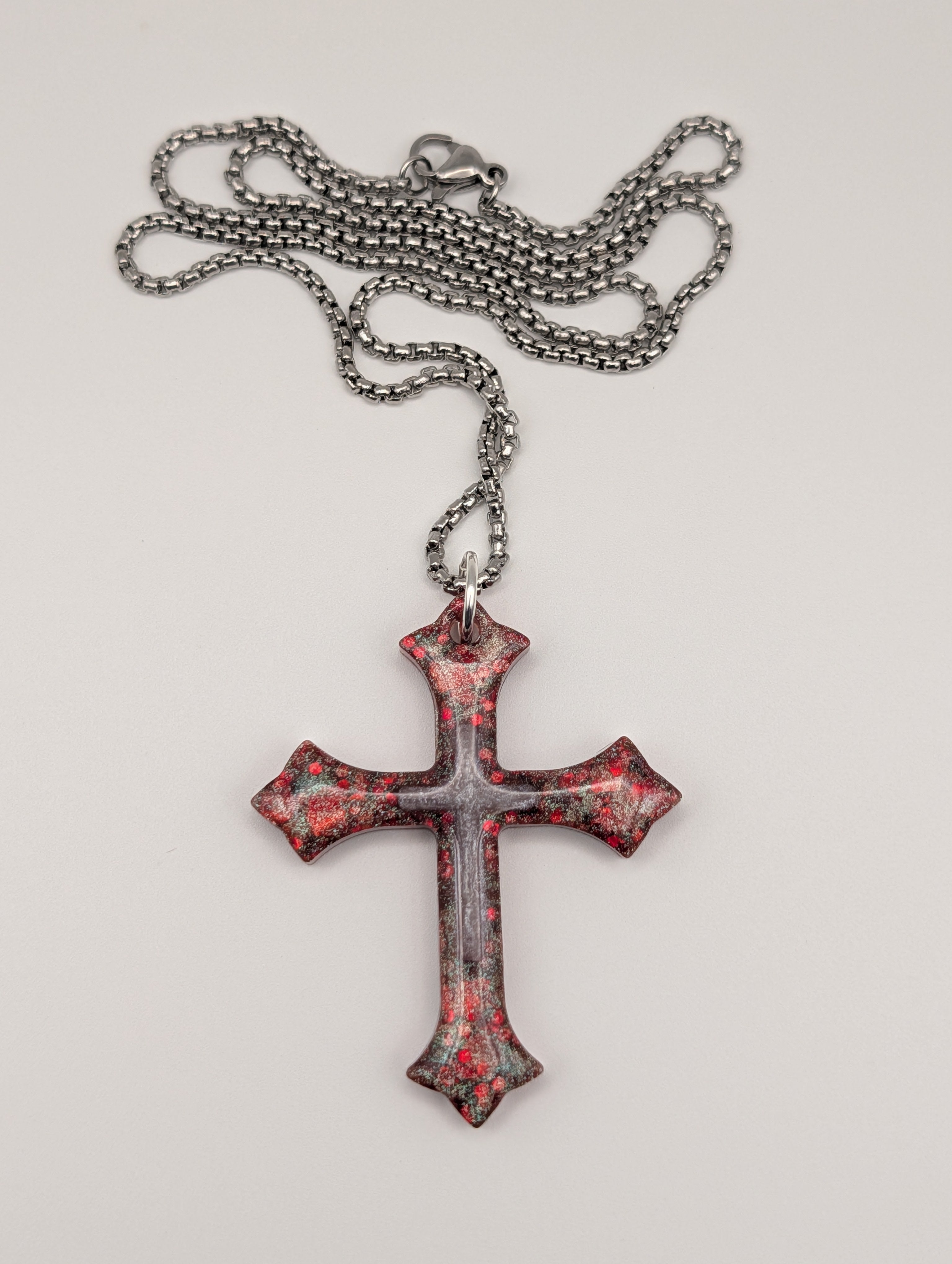 Crimson Sanctuary Necklace - Stainless Steel Resin Cast Cross Necklace