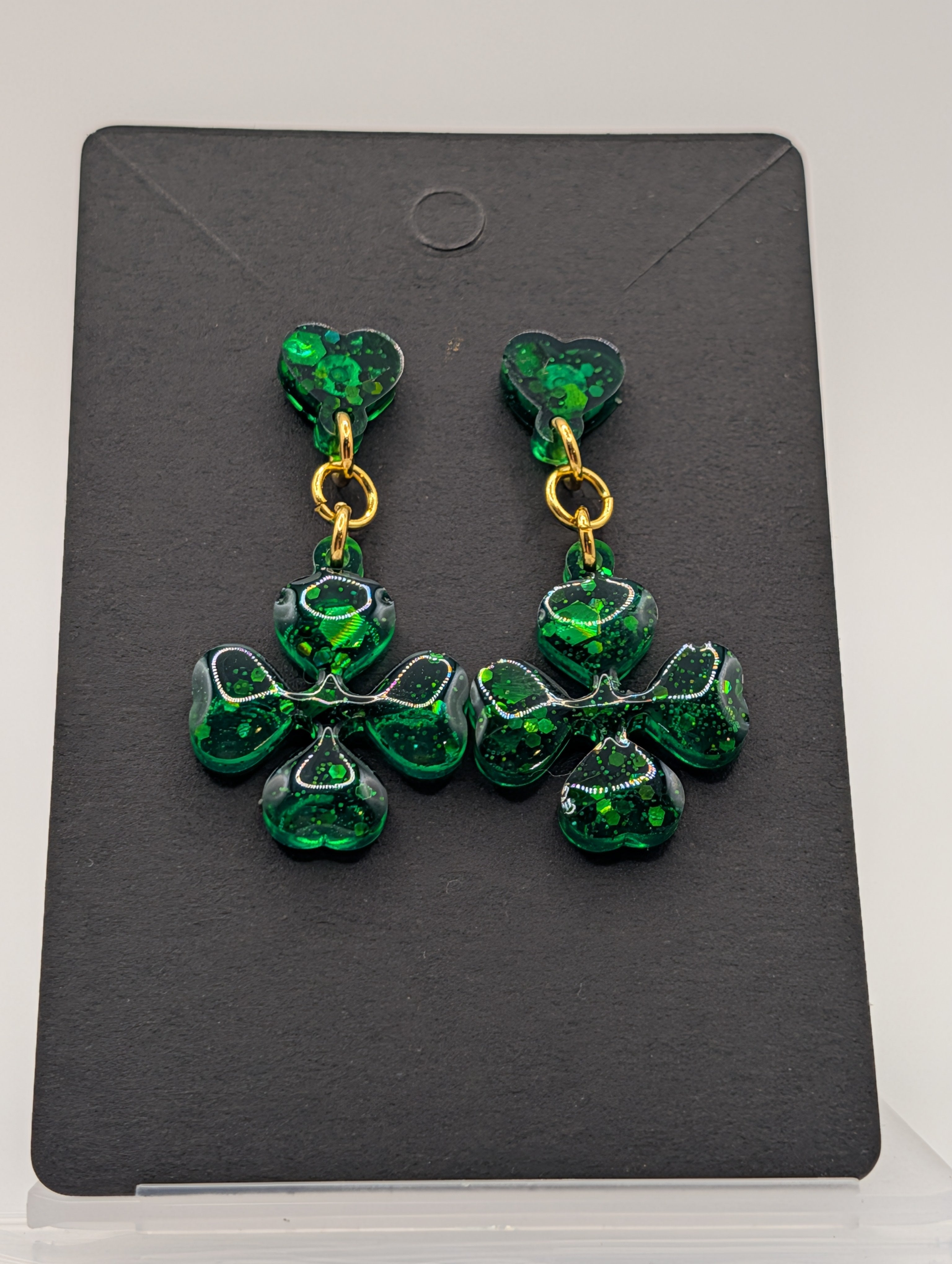 Emerald Luck - 18k Gold Plated Stainless St Patrick's Day Drop Earrings