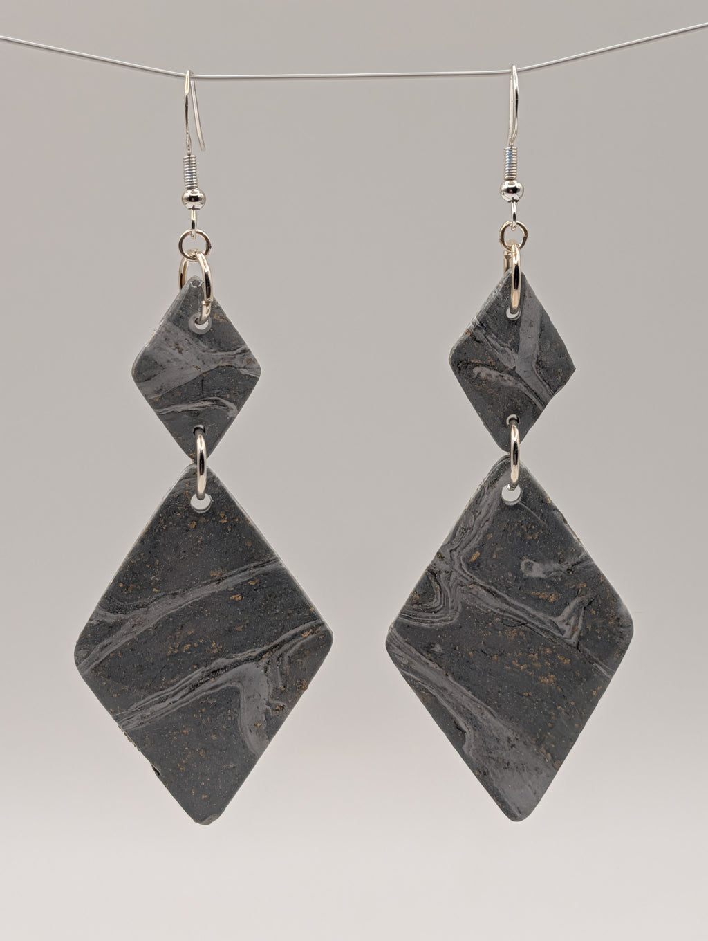 Moonstone Diamonds - Sterling Silver Polymer Clay Drop Earrings