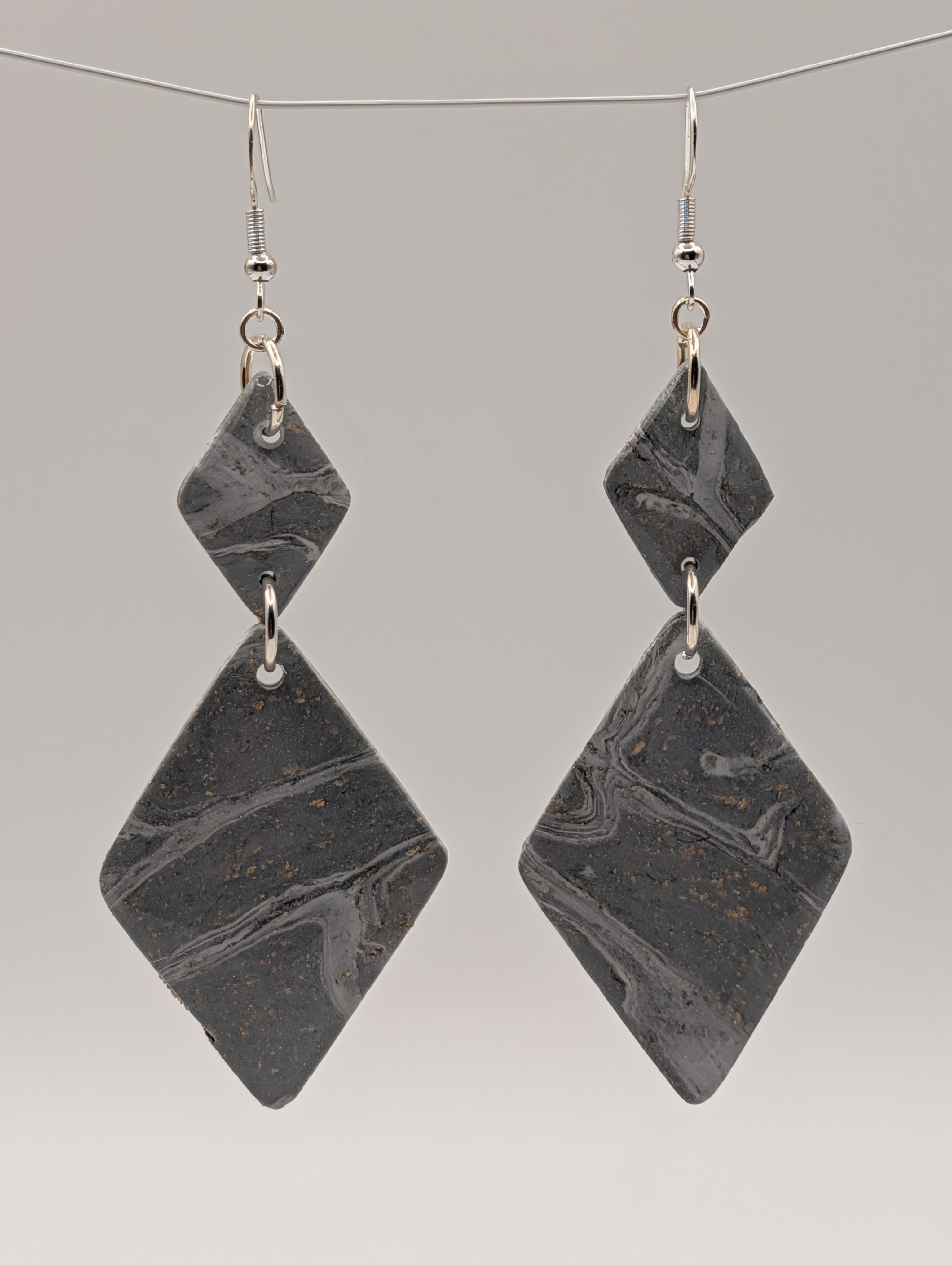 Moonstone Diamonds - Sterling Silver Polymer Clay Drop Earrings