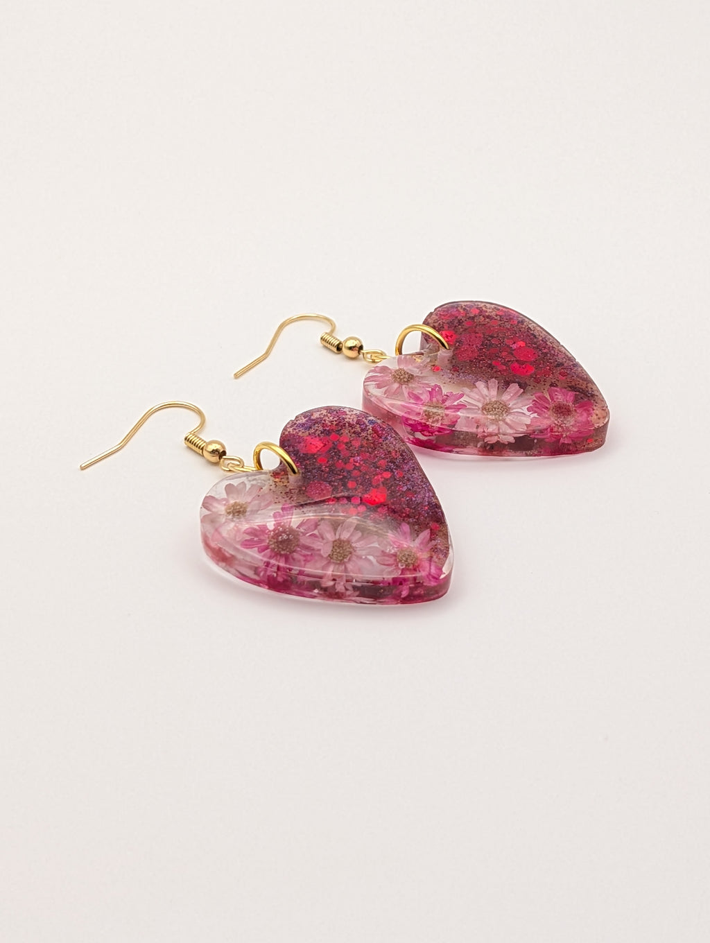 Eternal Bloom Heart Drops - 18k Gold Plated Resin Earrings