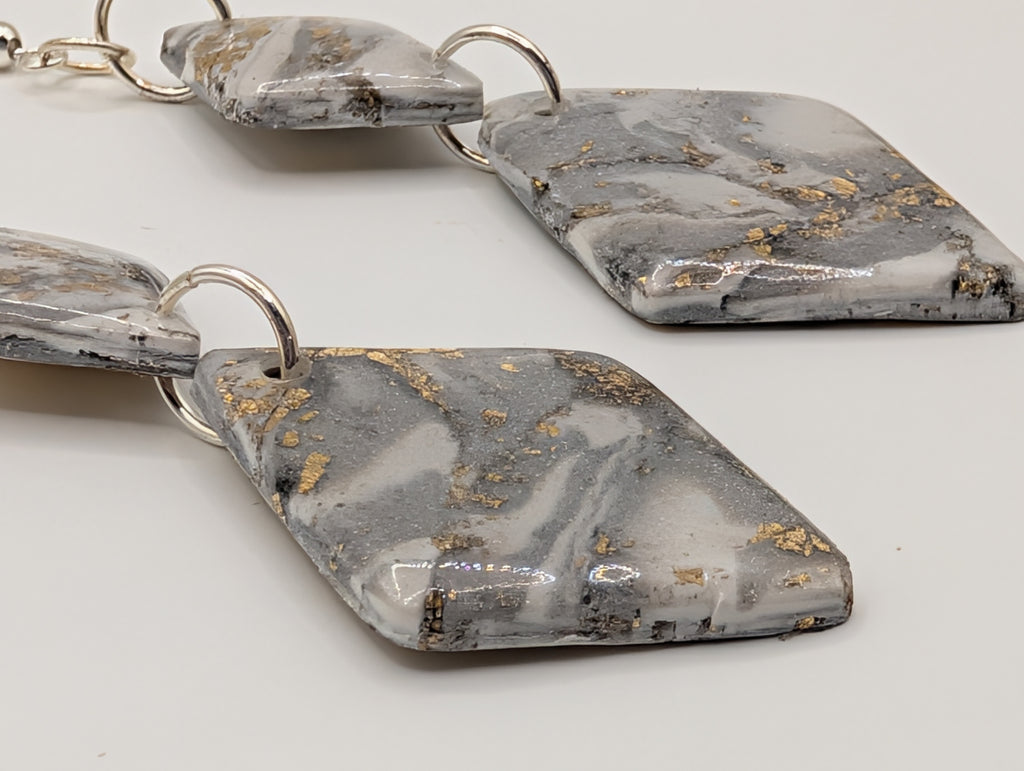 Stone Petal Diamonds - Sterling Silver Polymer Clay Drop Earrings