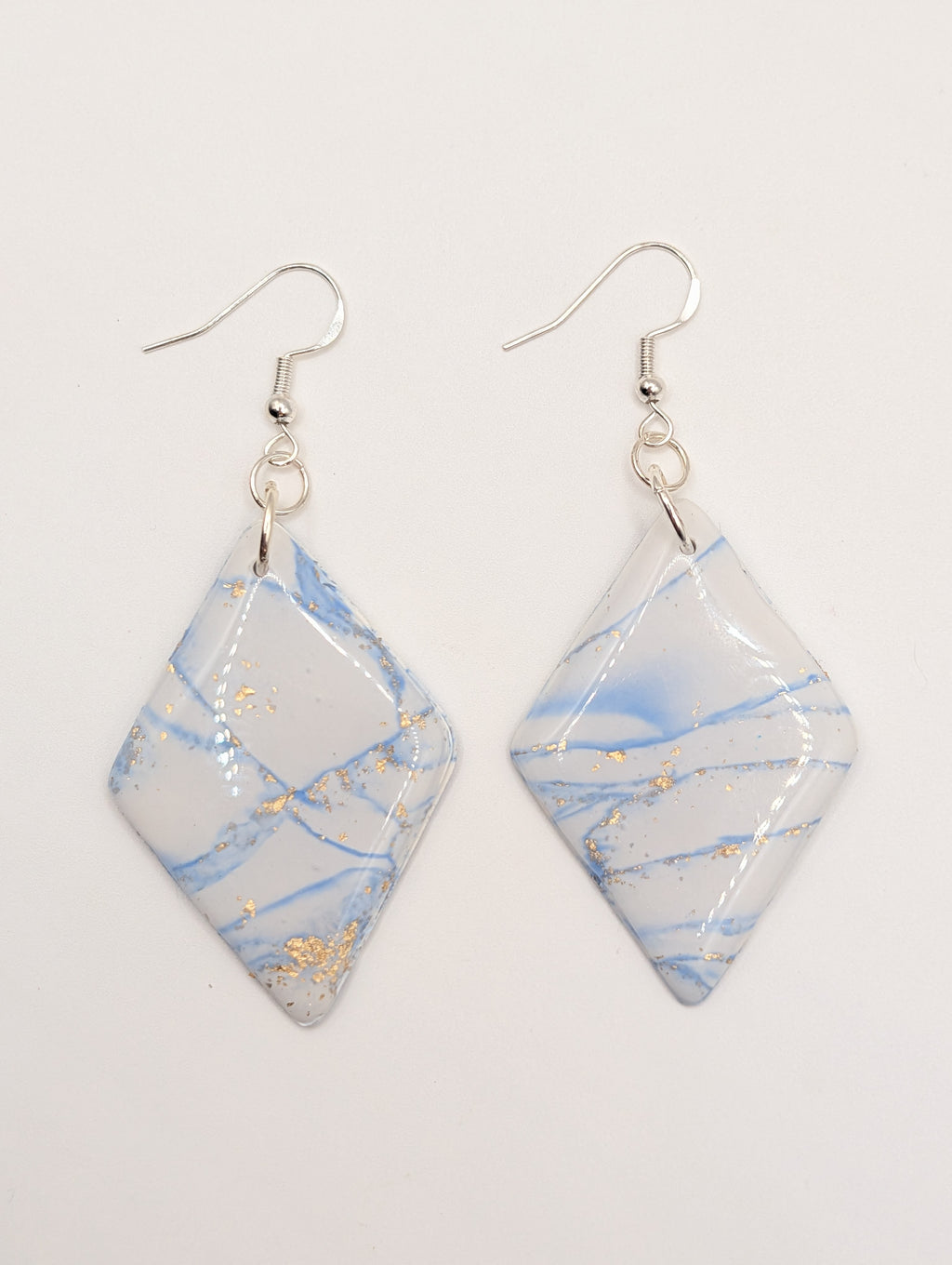 Azure Marble Diamonds - Sterling Silver Polymer Clay Drop Earrings