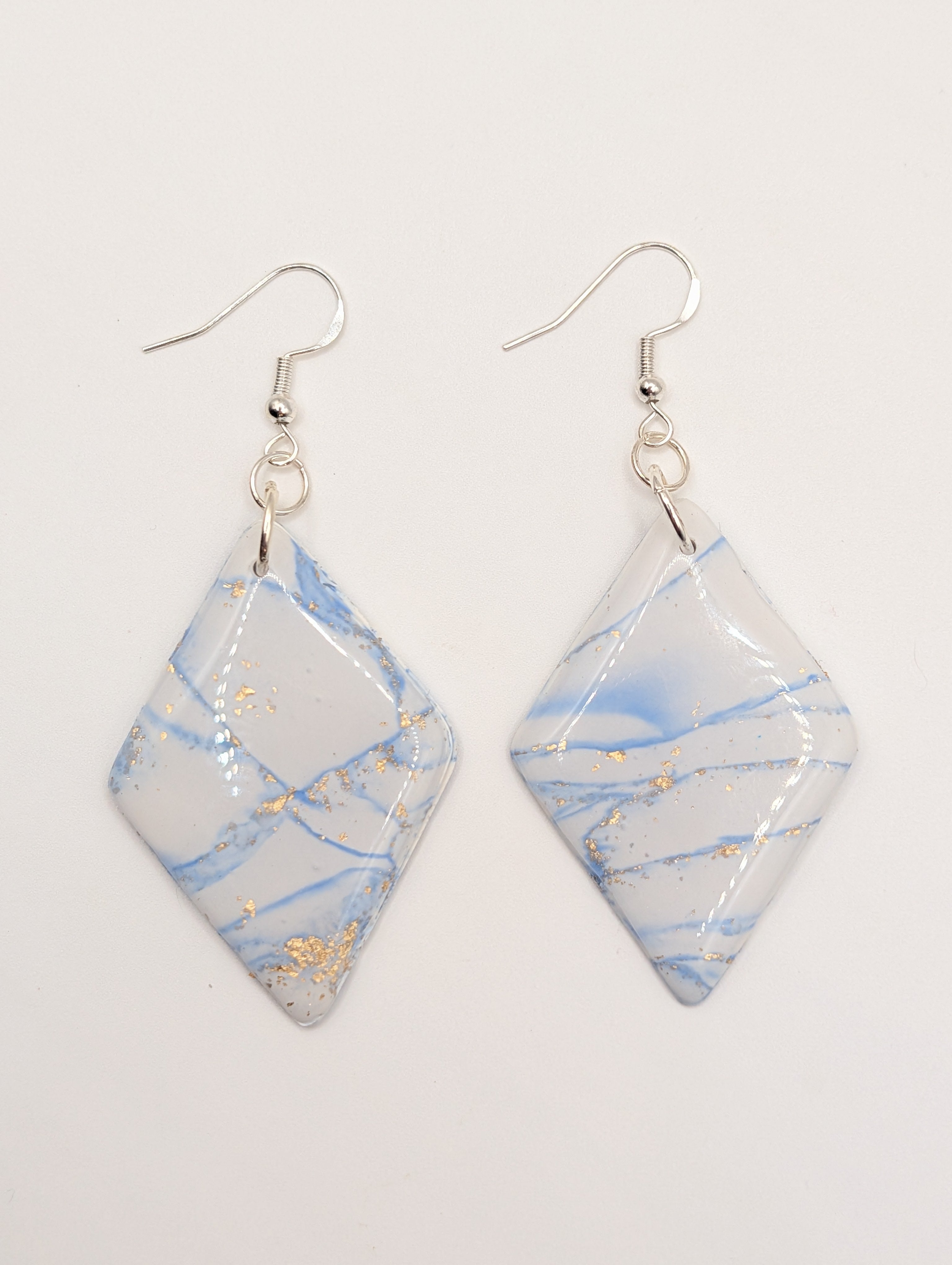 Azure Marble Diamonds - Sterling Silver Polymer Clay Drop Earrings