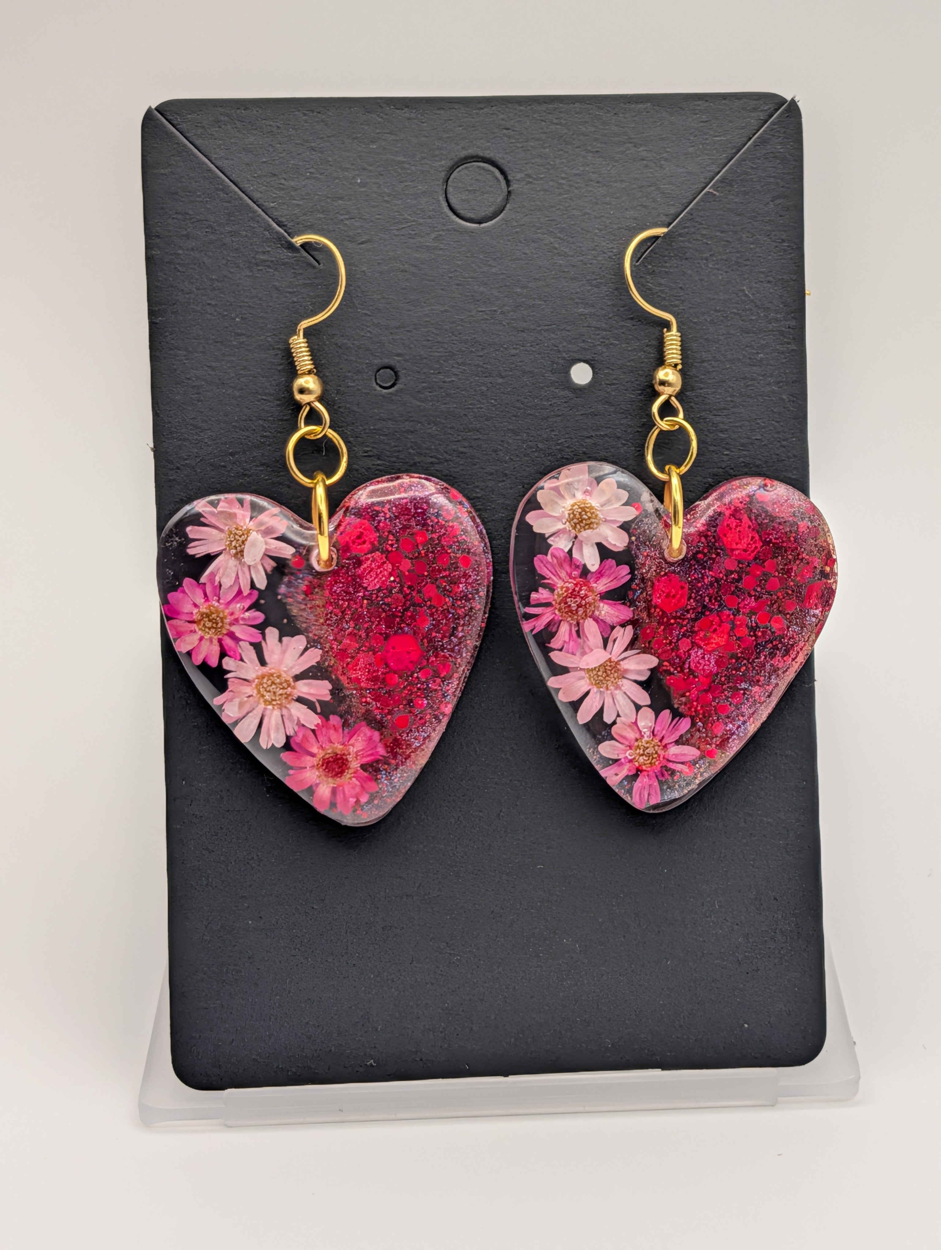 Eternal Bloom Heart Drops - 18k Gold Plated Resin Earrings