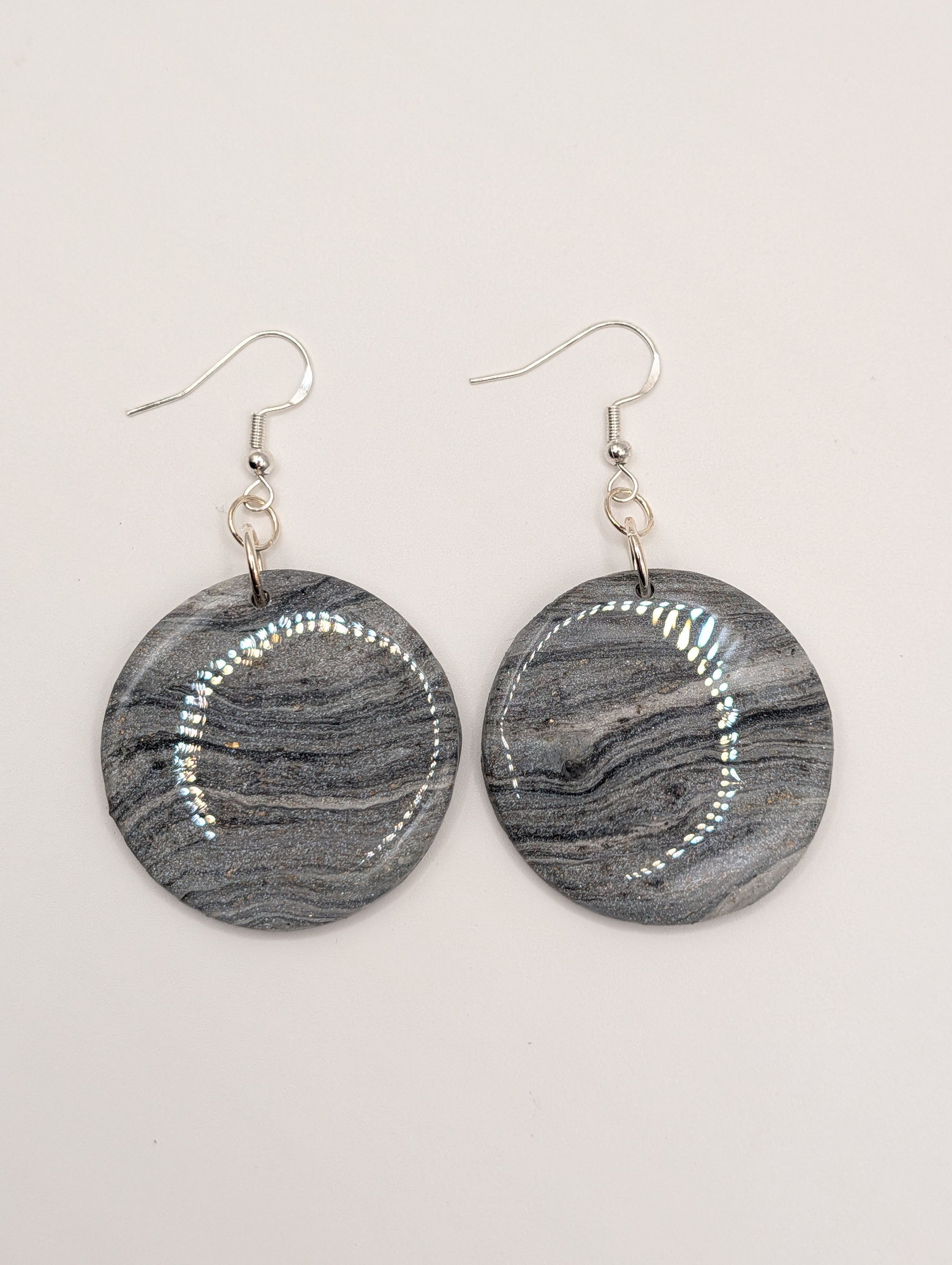 Slated Bark Drops - Sterling Silver Polymer Clay Drop Earrings