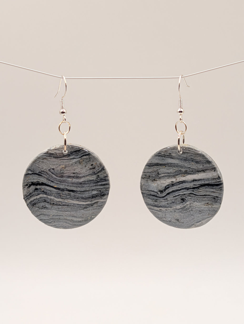 Slated Bark Drops - Sterling Silver Polymer Clay Drop Earrings