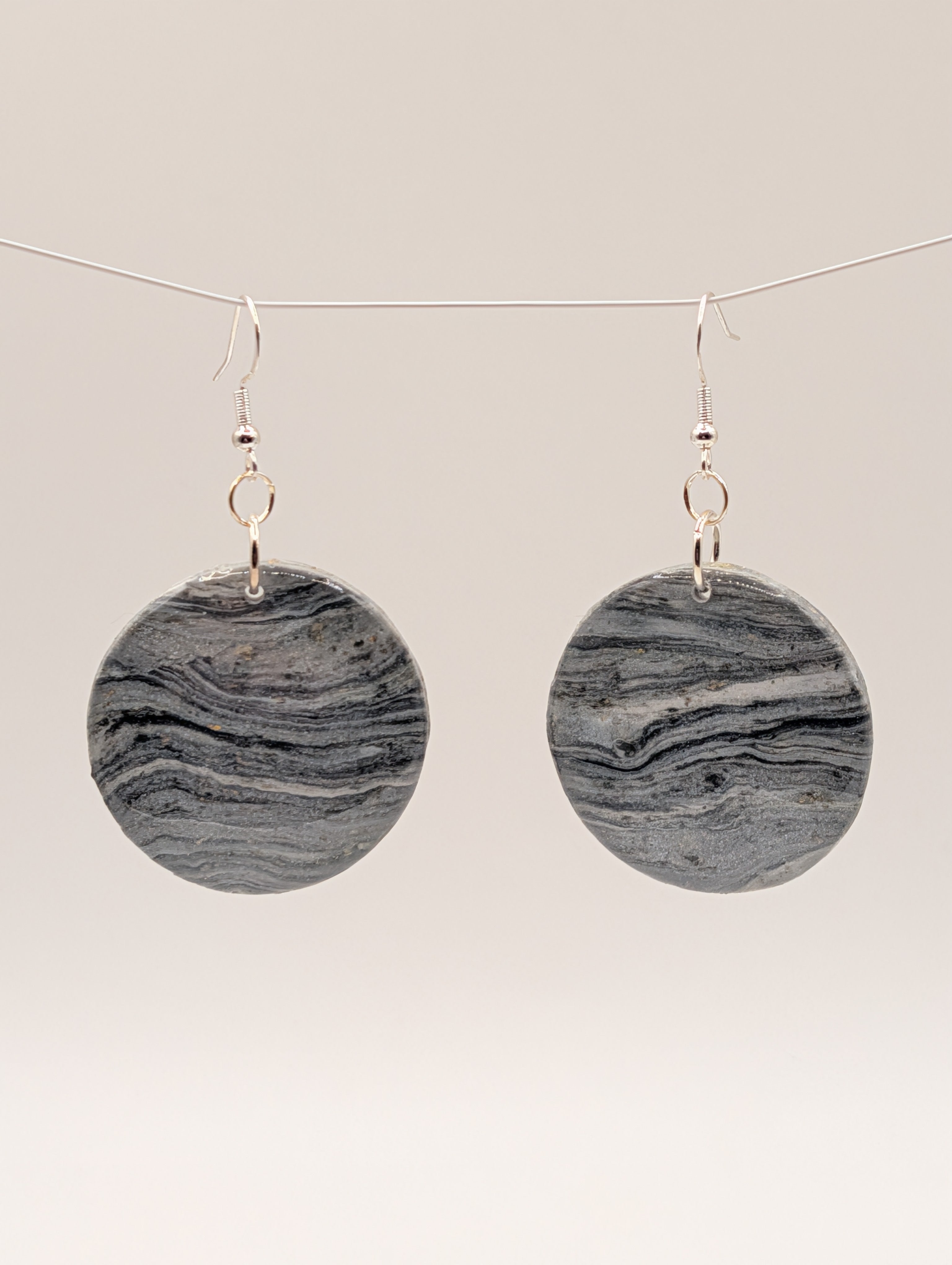 Slated Bark Drops - Sterling Silver Polymer Clay Drop Earrings