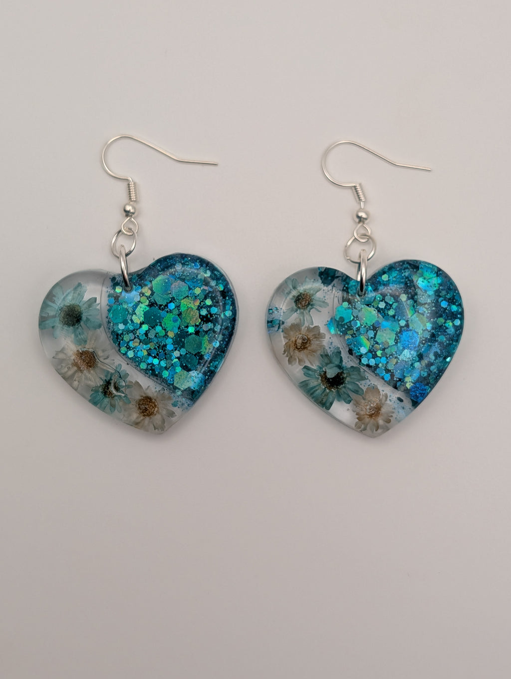 Azure Bloom Heart Drops - Silver Plated Drop Earrings