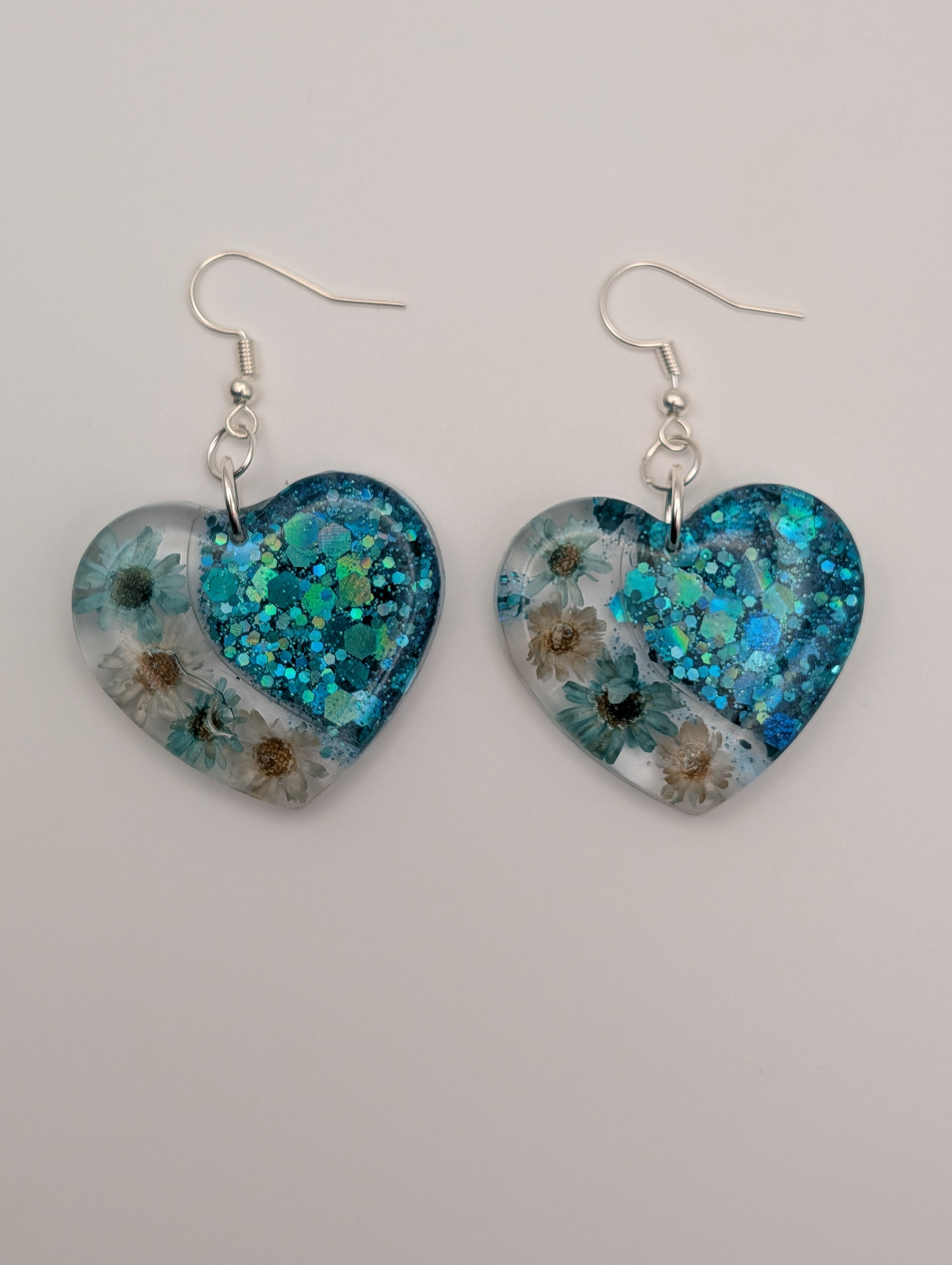 Azure Bloom Heart Drops - Silver Plated Drop Earrings