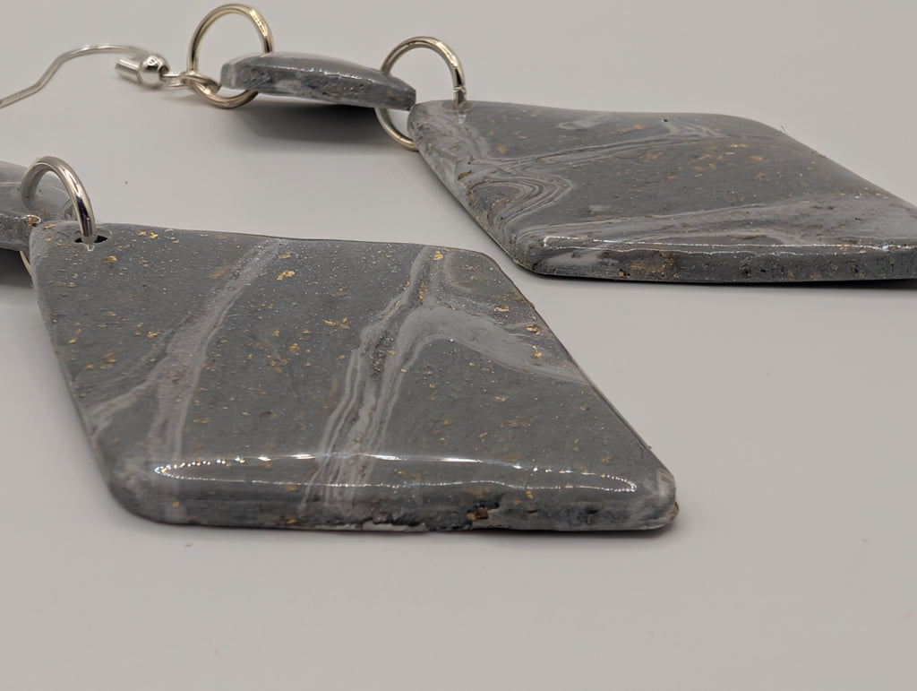 Moonstone Diamonds - Sterling Silver Polymer Clay Drop Earrings