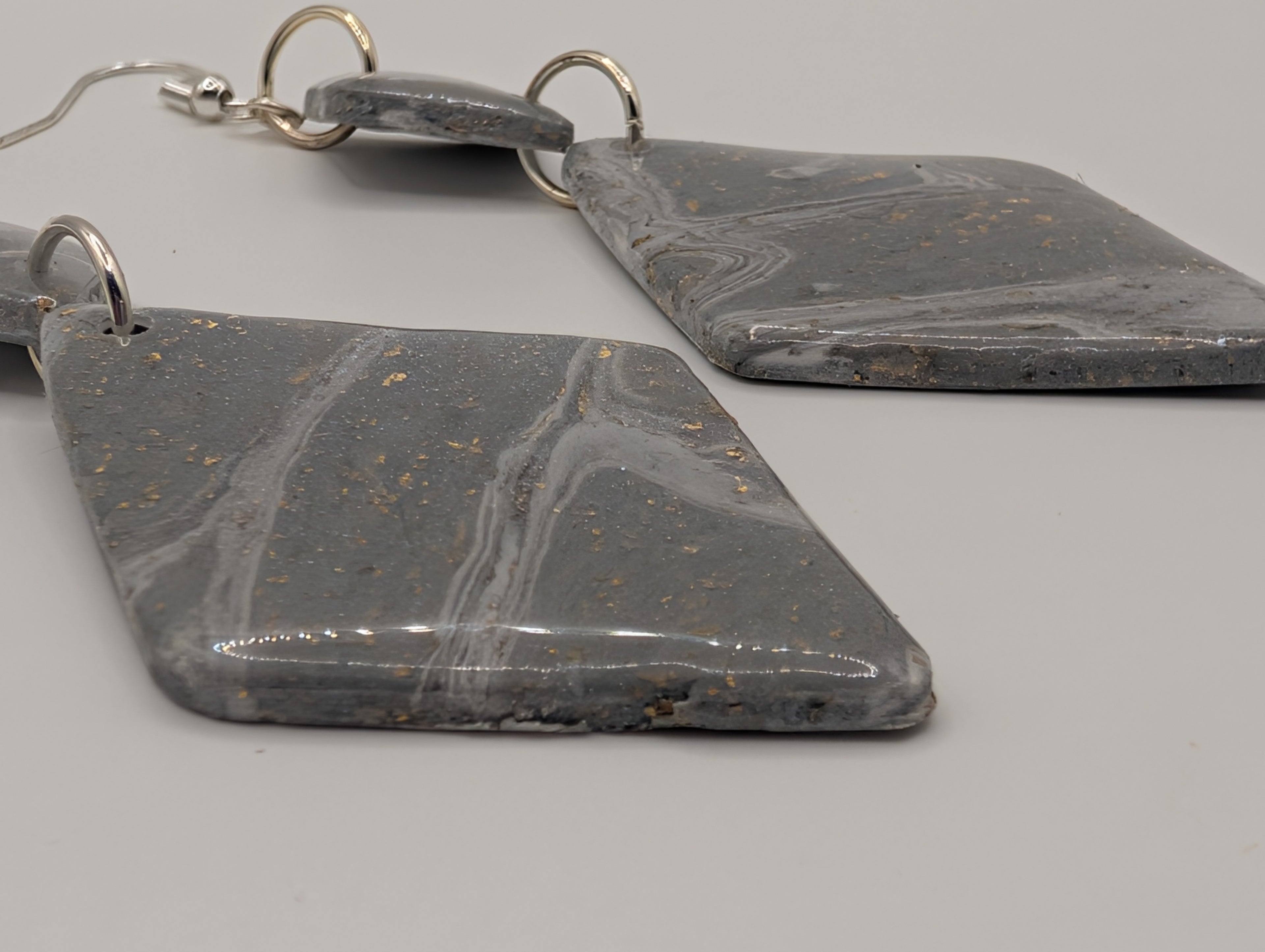 Moonstone Diamonds - Sterling Silver Polymer Clay Drop Earrings