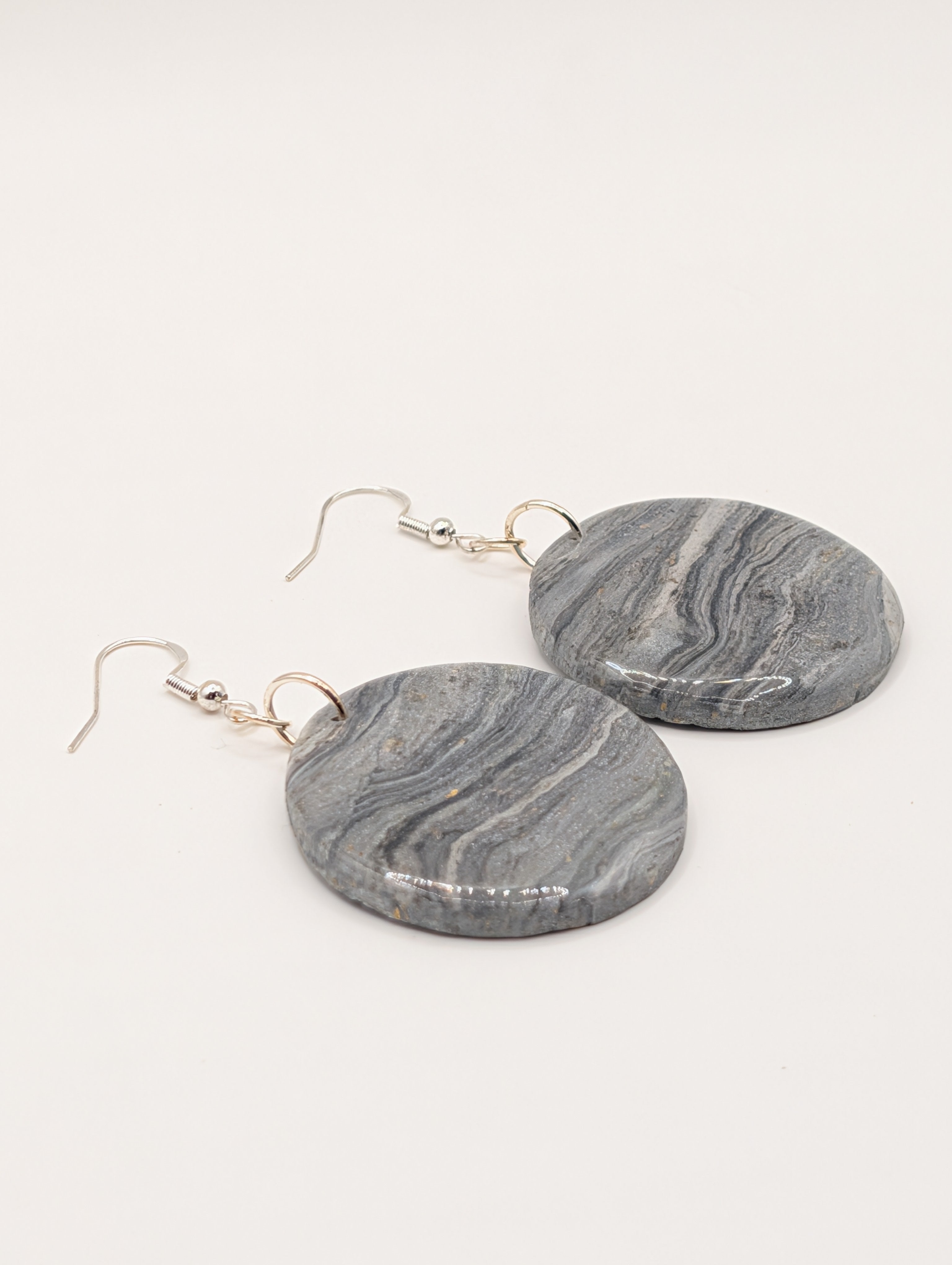 Slated Bark Drops - Sterling Silver Polymer Clay Drop Earrings