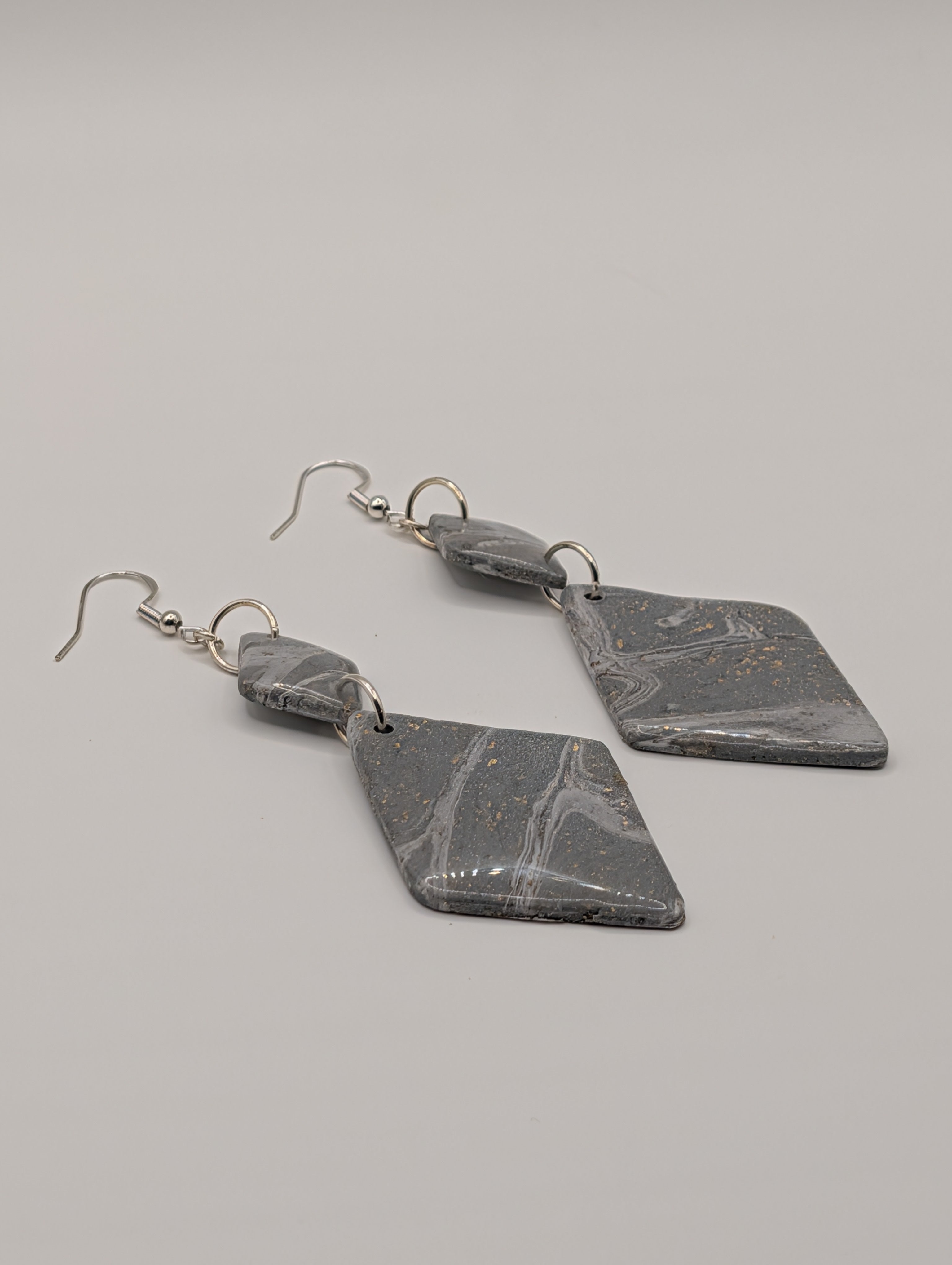 Moonstone Diamonds - Sterling Silver Polymer Clay Drop Earrings