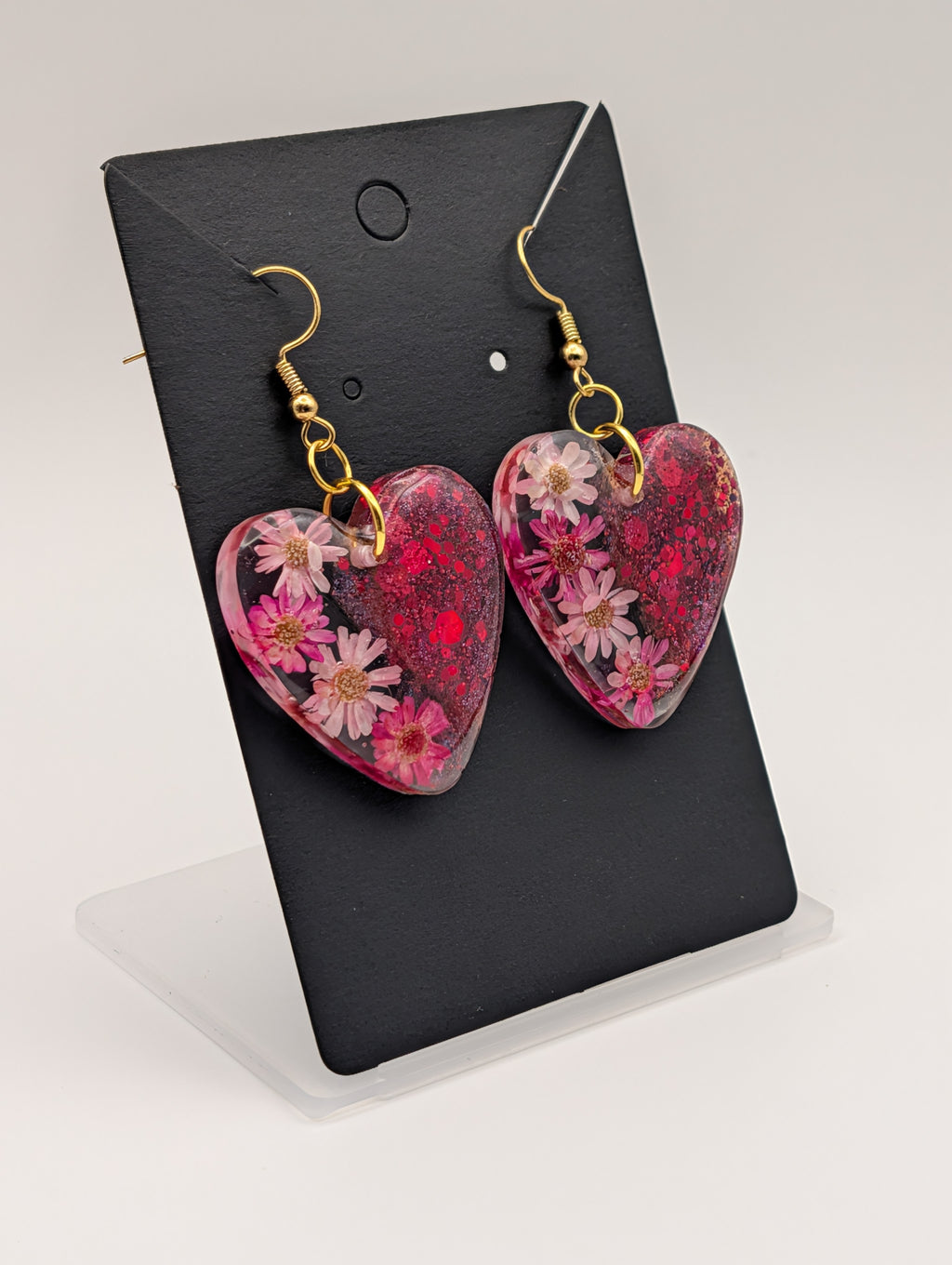 Eternal Bloom Heart Drops - 18k Gold Plated Resin Earrings