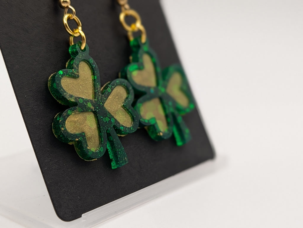 Shamrocks of Luck - 18k Gold Plated St Patrick's Drop Earrings
