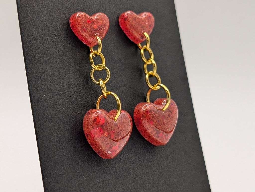 Radiant Hearts - 18k Gold Plated Stainless Dual Stud Drop Earrings