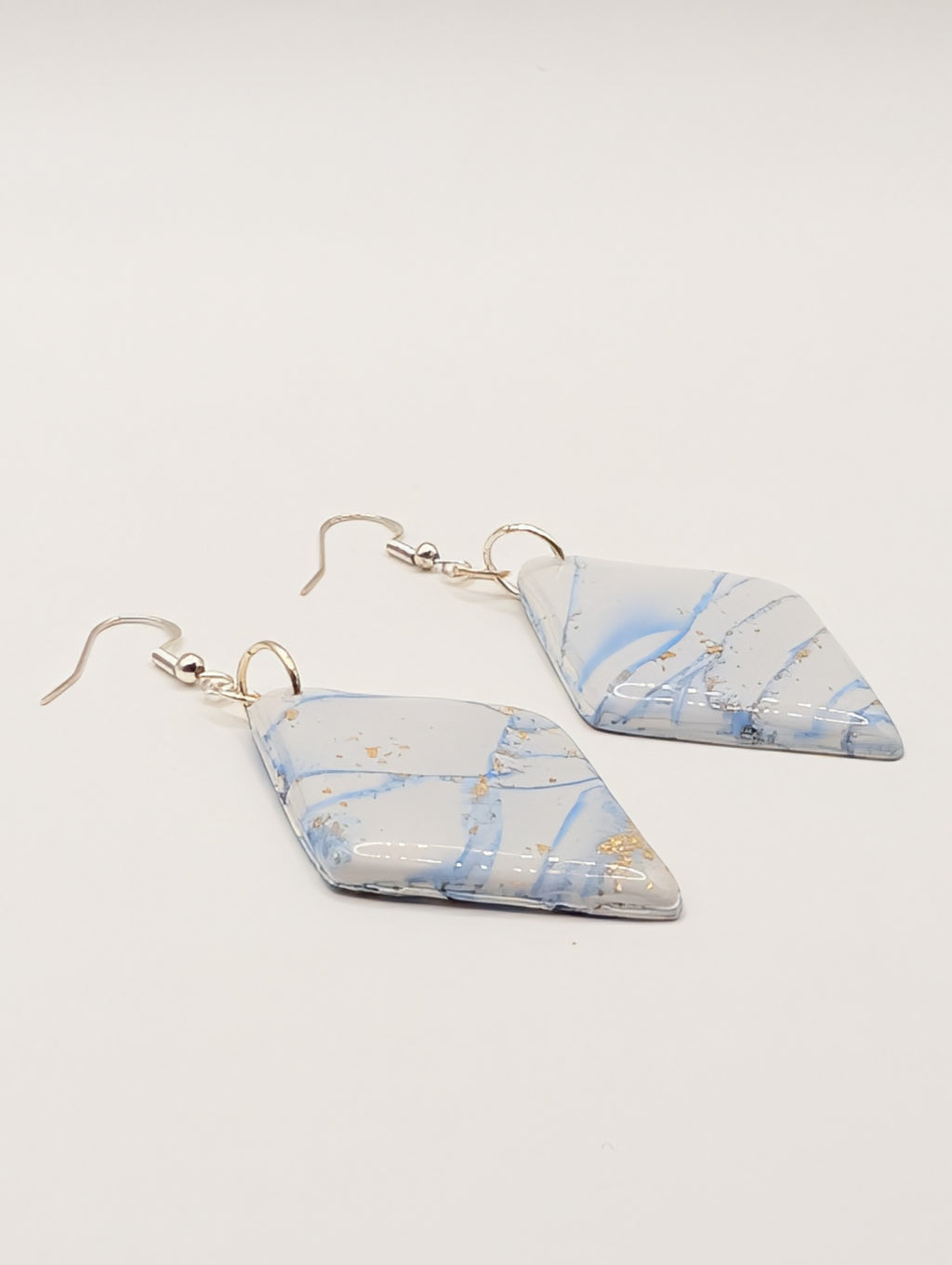 Azure Marble Diamonds - Sterling Silver Polymer Clay Drop Earrings