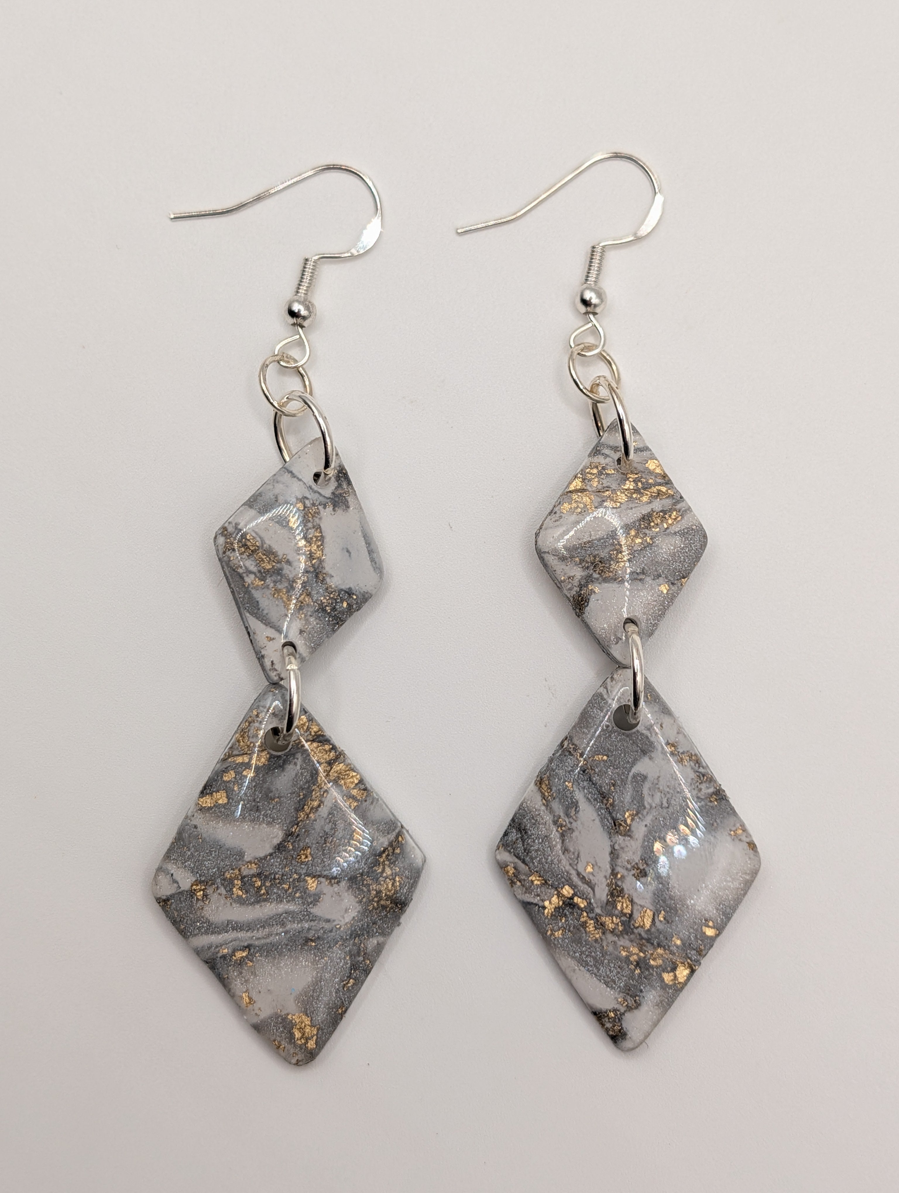 Stone Petal Diamonds - Sterling Silver Polymer Clay Drop Earrings