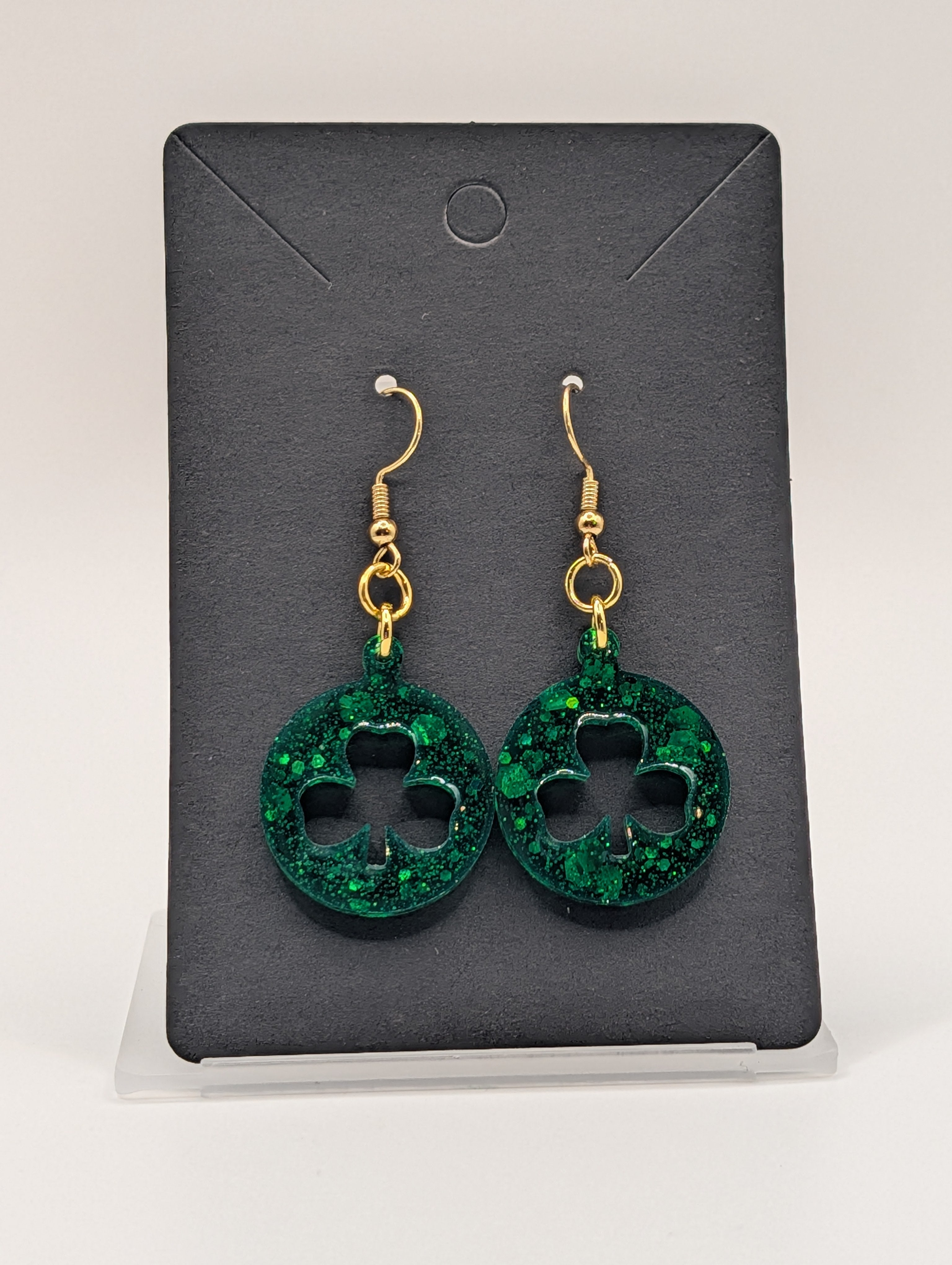 Emerald Clovers - 18k Gold Plated St Patrick's Day Drop Earrings