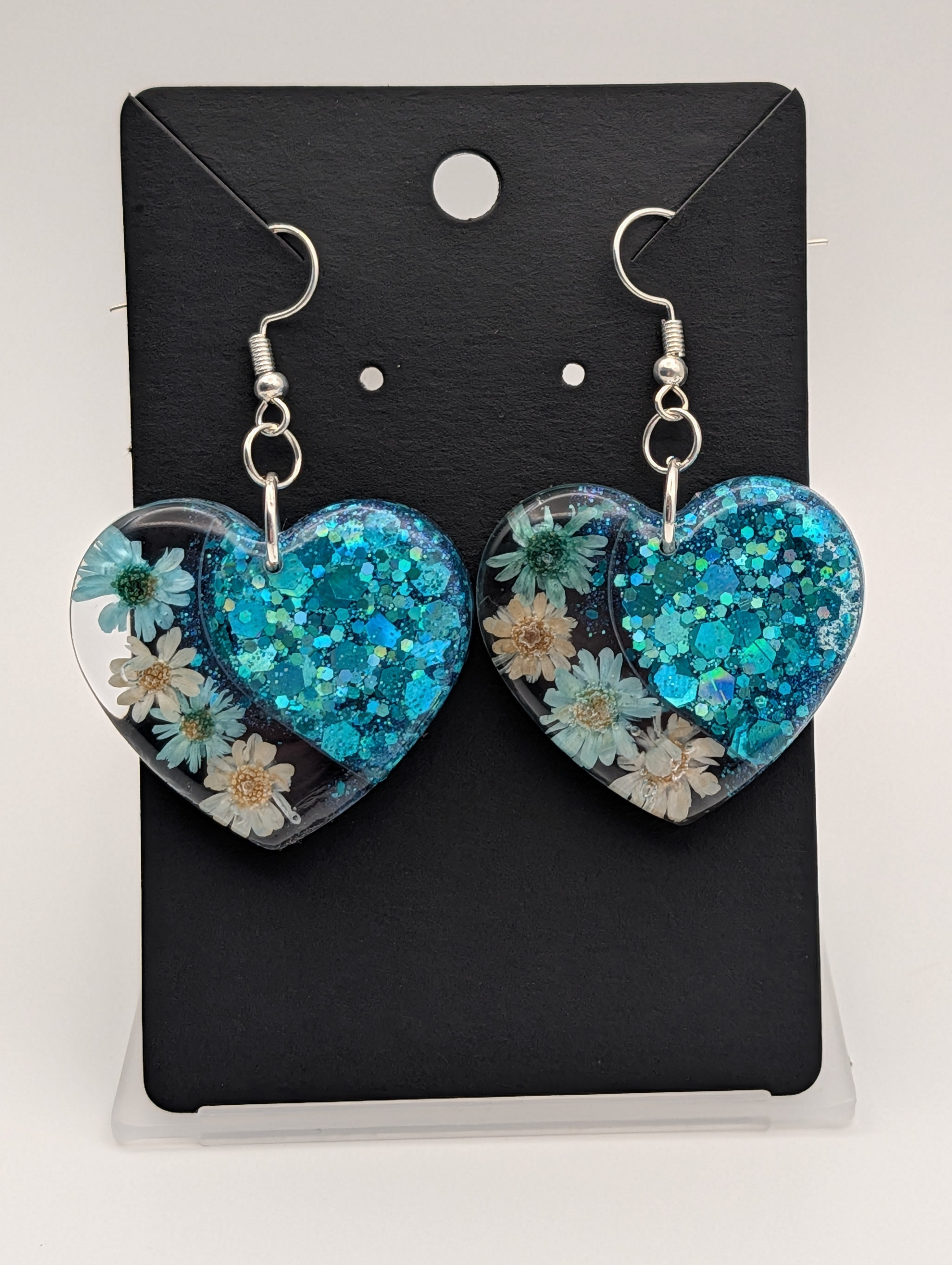 Azure Bloom Heart Drops - Silver Plated Drop Earrings