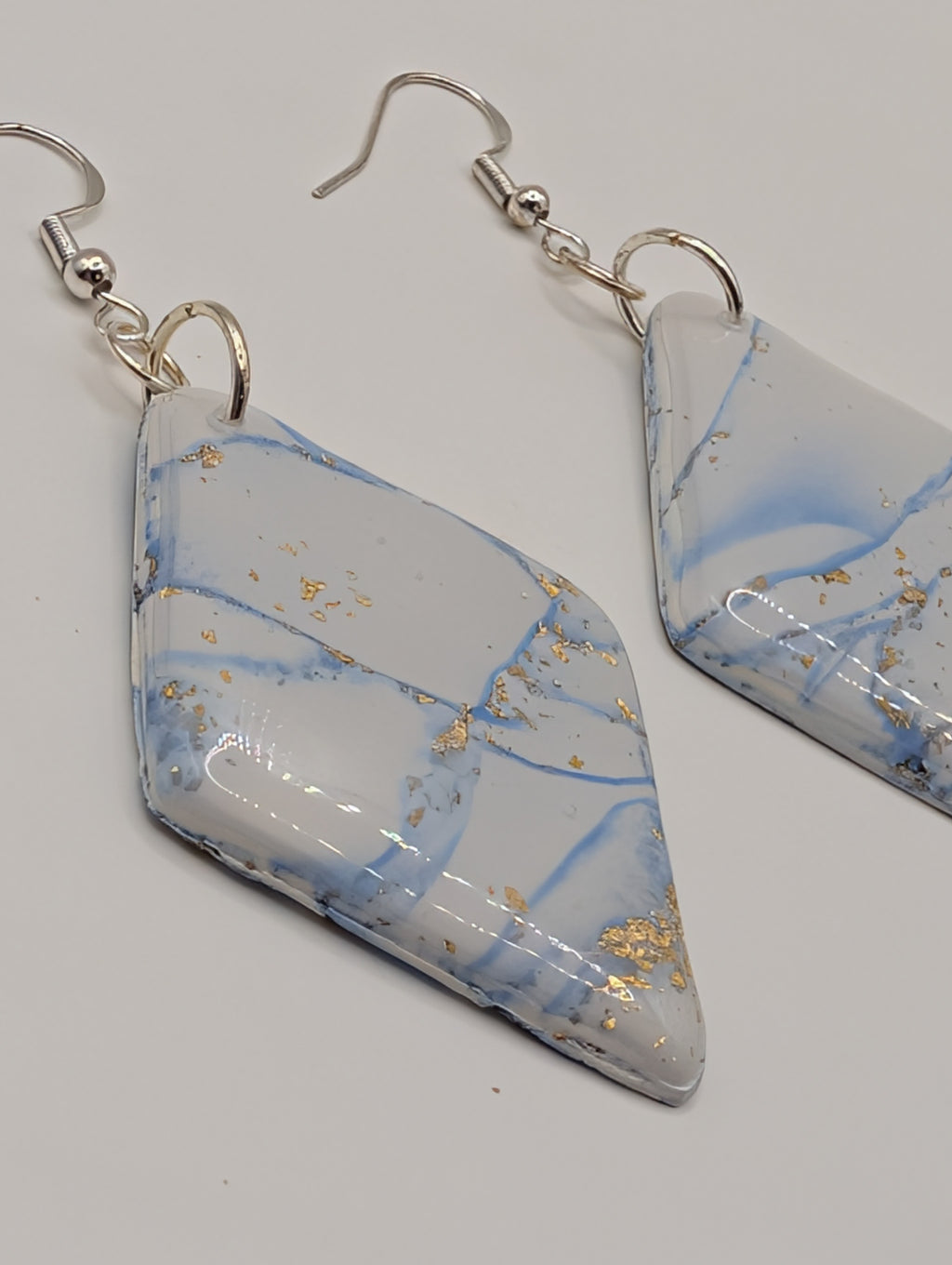 Azure Marble Diamonds - Sterling Silver Polymer Clay Drop Earrings