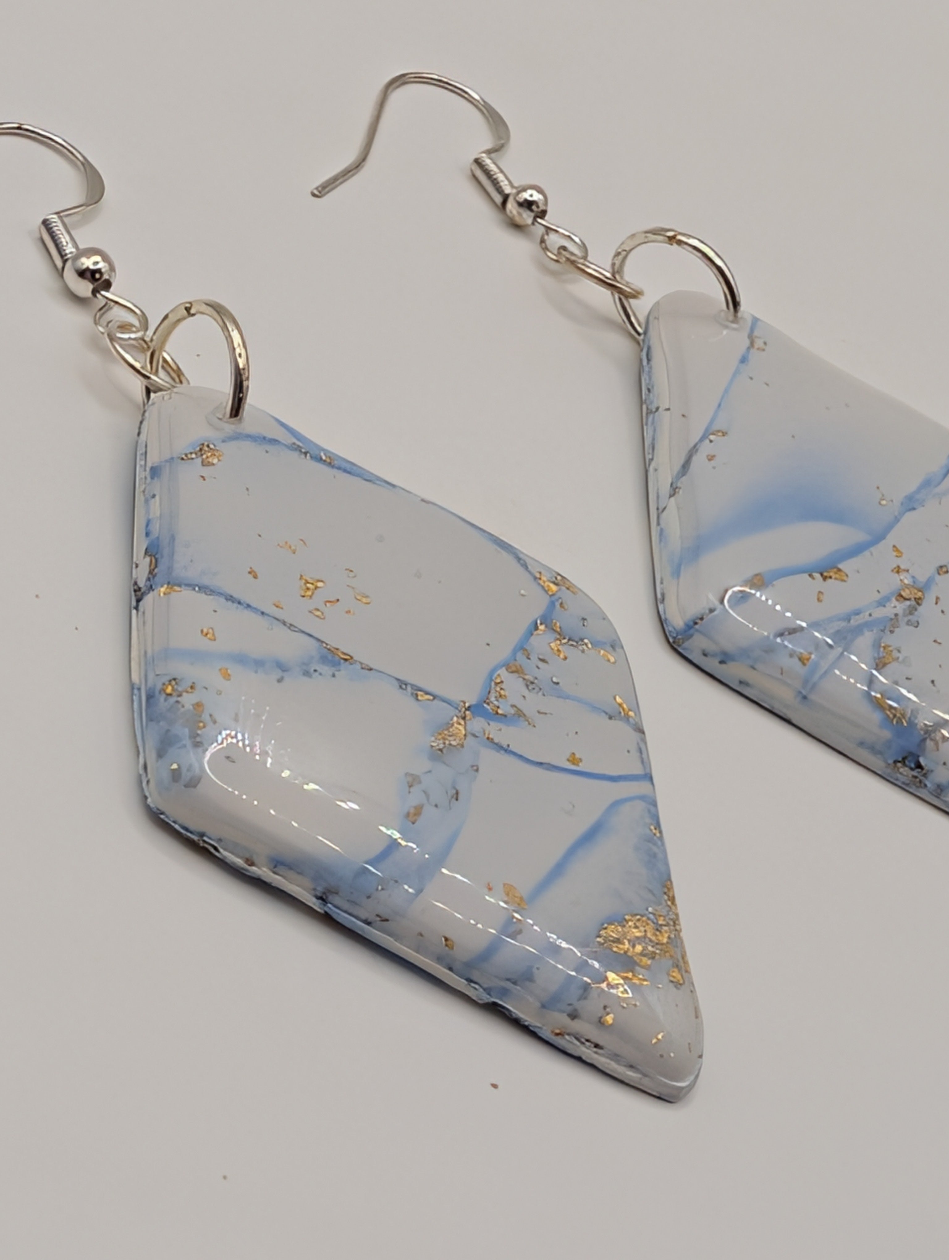 Azure Marble Diamonds - Sterling Silver Polymer Clay Drop Earrings