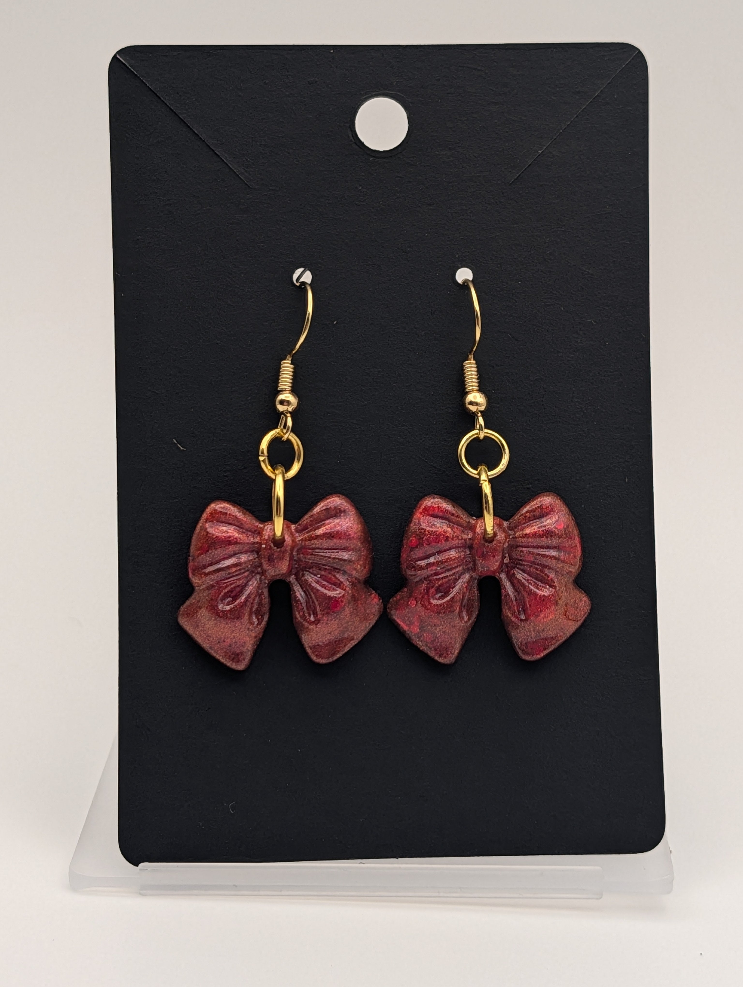 Crimson Velvet Bows - 18k Gold Plated Resin Drop Earrings