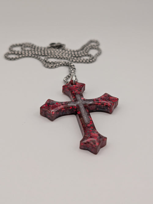 Crimson Sanctuary Necklace - Stainless Steel Resin Cast Cross Necklace