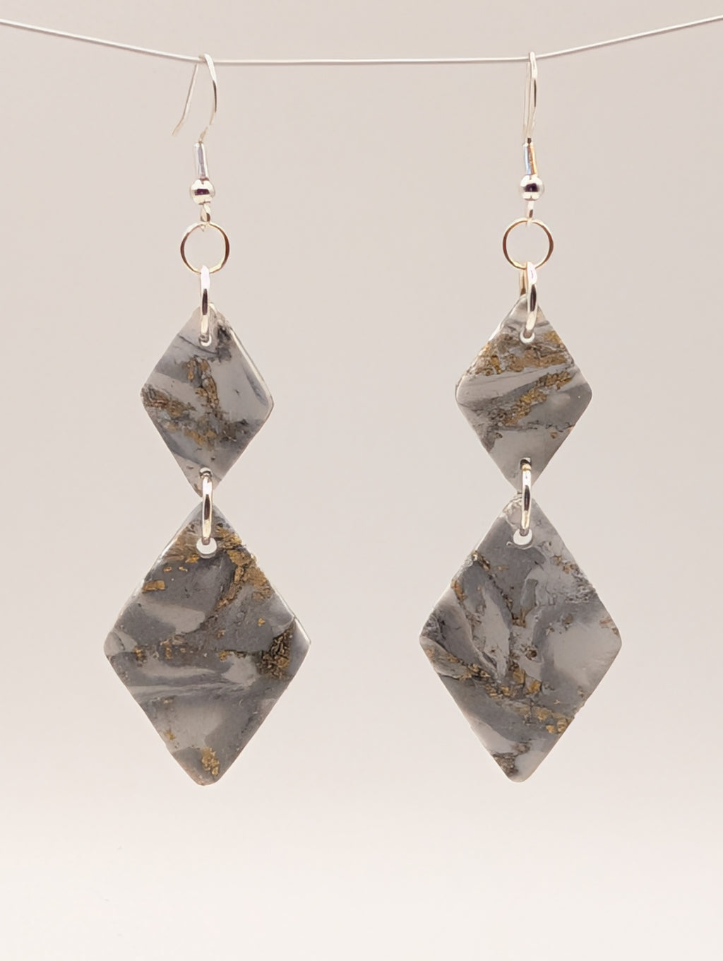 Stone Petal Diamonds - Sterling Silver Polymer Clay Drop Earrings