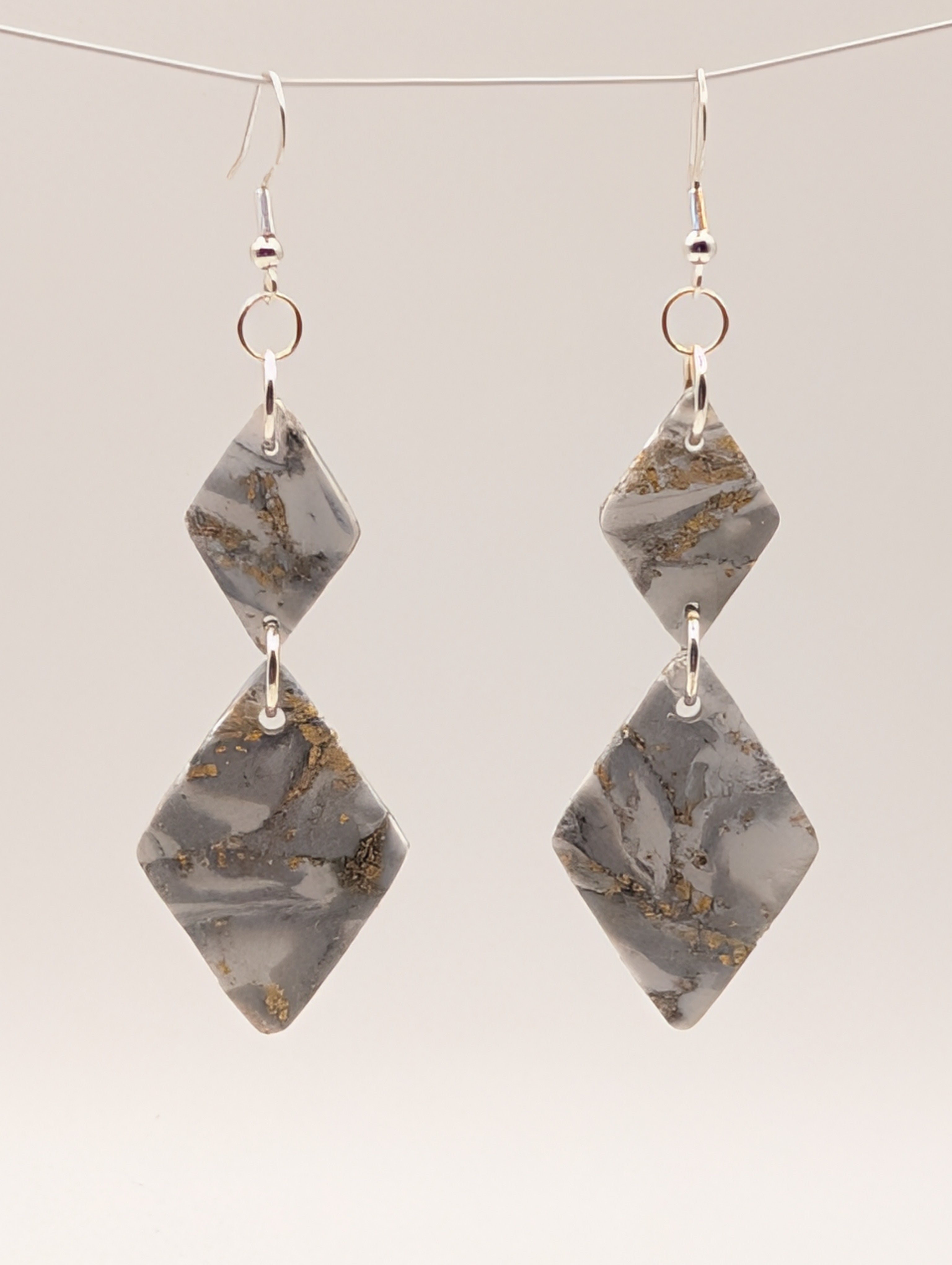 Stone Petal Diamonds - Sterling Silver Polymer Clay Drop Earrings