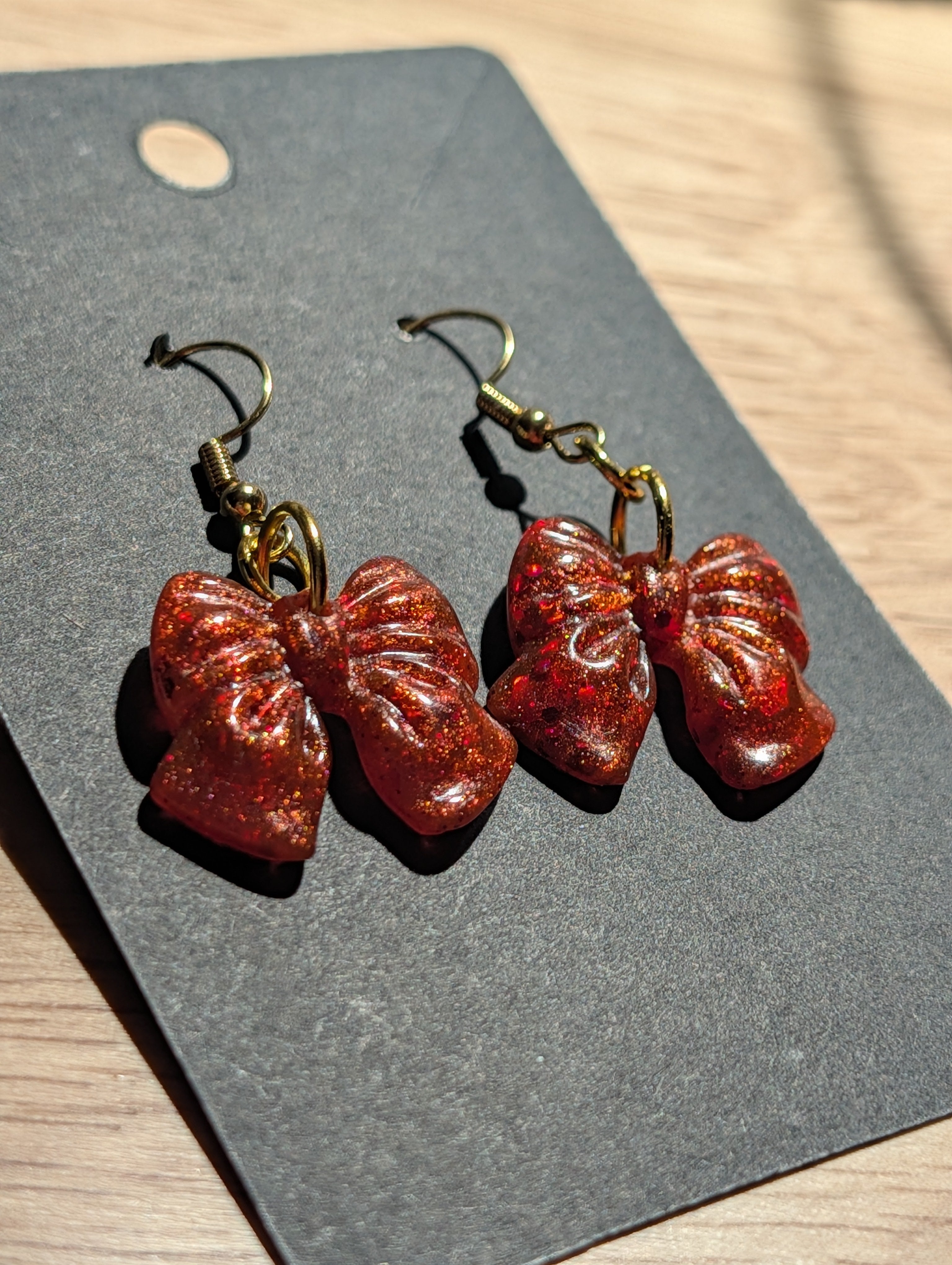 Crimson Velvet Bows - 18k Gold Plated Resin Drop Earrings